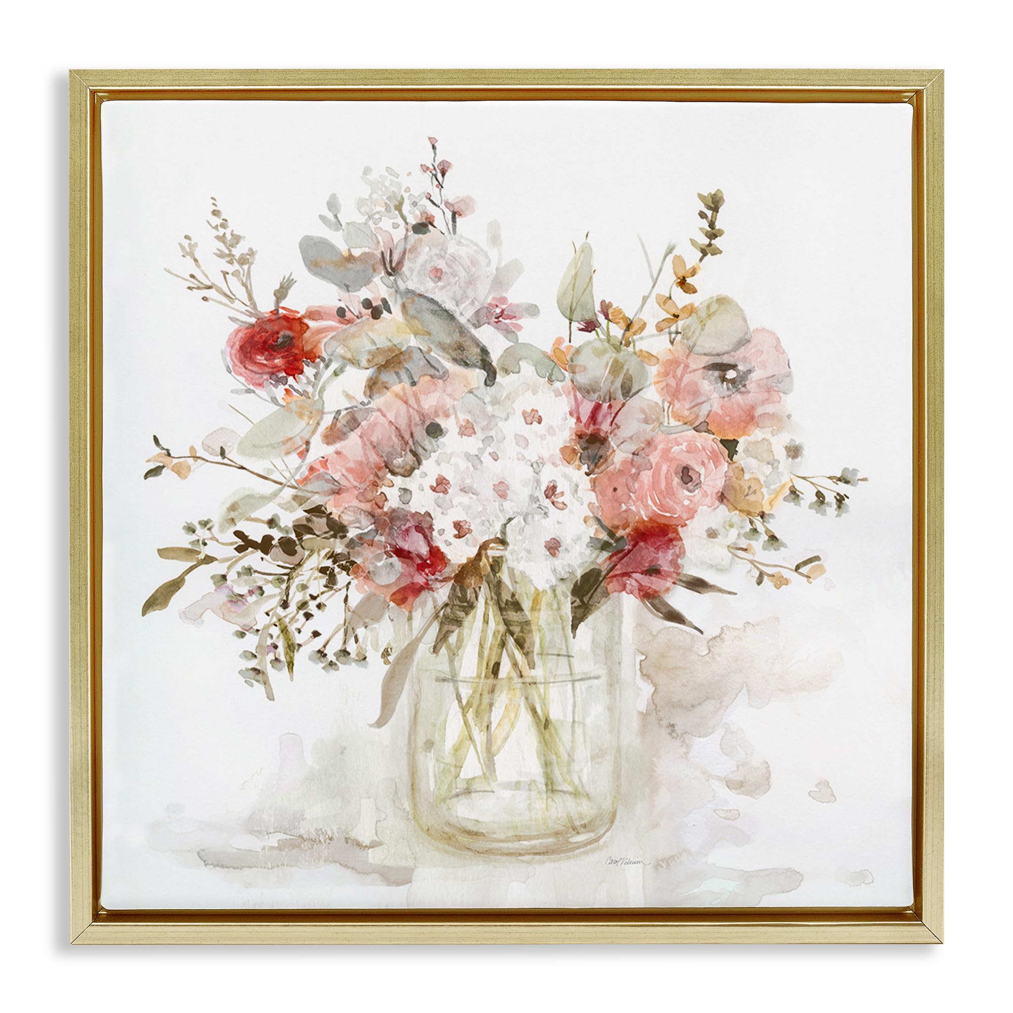 'Soft Blush Botanical Bouquet'| Floating Frame Canvas Art