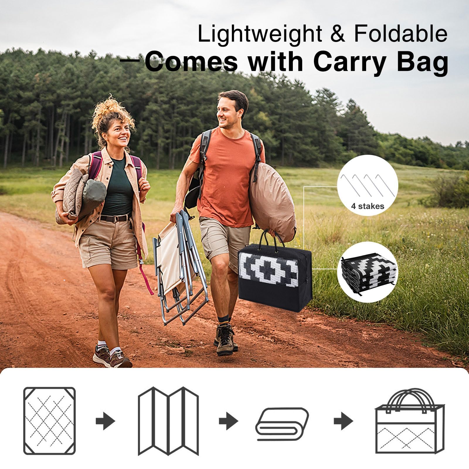 Tapis d'extérieur réversible en paille avec sac de transport