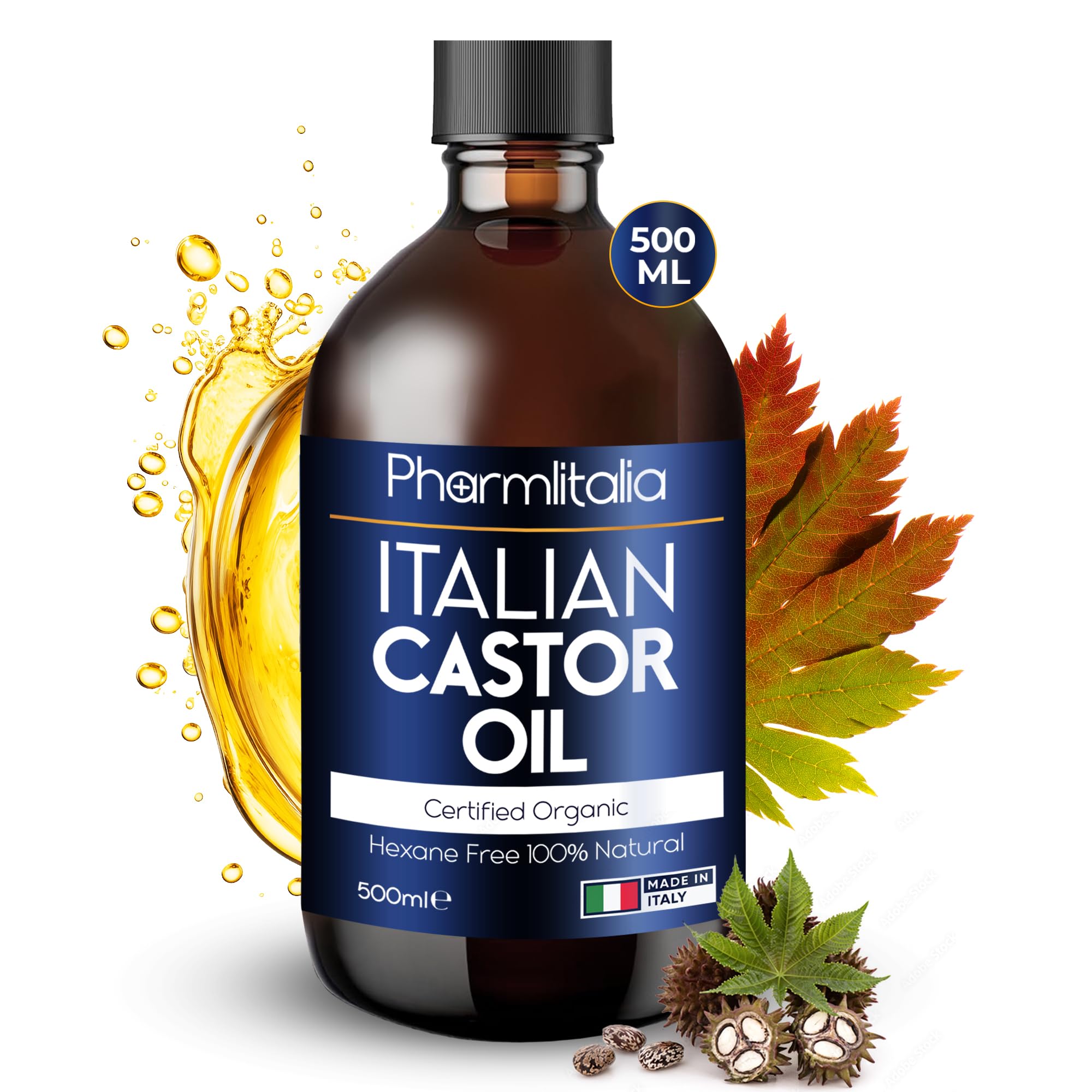 Castor Oil Organic Cold Pressed Unrefined - Wild Growth Hair Oil - Organic Golden Castor Oil for Face, Scalp, Eyelashes, Skin Care and Nails - Aceite De Castor Organico Puro - 500ml