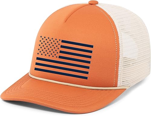 Heritage Pride Sombrero de cuerda de la bandera estadounidense para hombre con colores del equipo de fútbol bordado, de espuma frontal, de malla