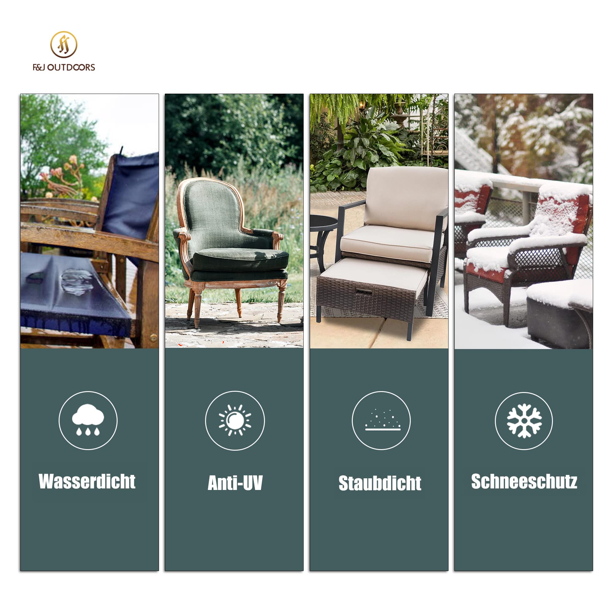 F&J Outdoors Gartenstuhl Abdeckung 2er Set 74x76x66/91 cm Wasserdicht Grau | Schutzhülle für Gartenstuhl, Essstuhl & Hochlehner, wasserdicht, UV-beständig, robust, wetterfest