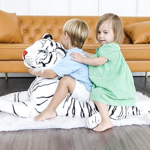 Miniatura 5 de Tigre de peluche Melissa & Doug gigante (más de 5 pies de largo), tigre siberiano blanco, realista