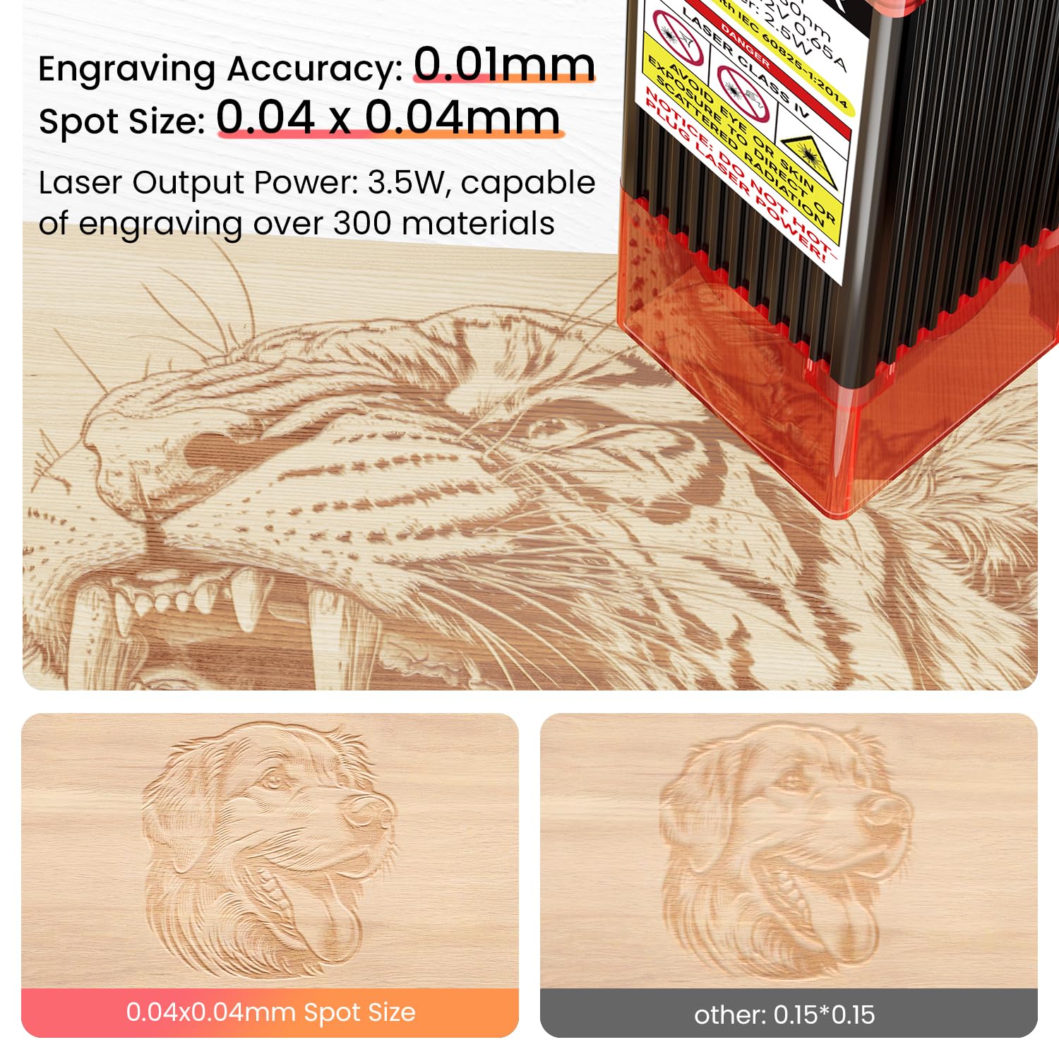 LONGER Ray5 mini gravure laser, Graveur laser CNC 3,5W haute vitesse avec Wi-Fi, arrêt d'urgence, pour gravure sur bois, métal, acrylique et cuir, zone de travail 140 × 130 mm | LONGER Ray5 mini gravure laser
