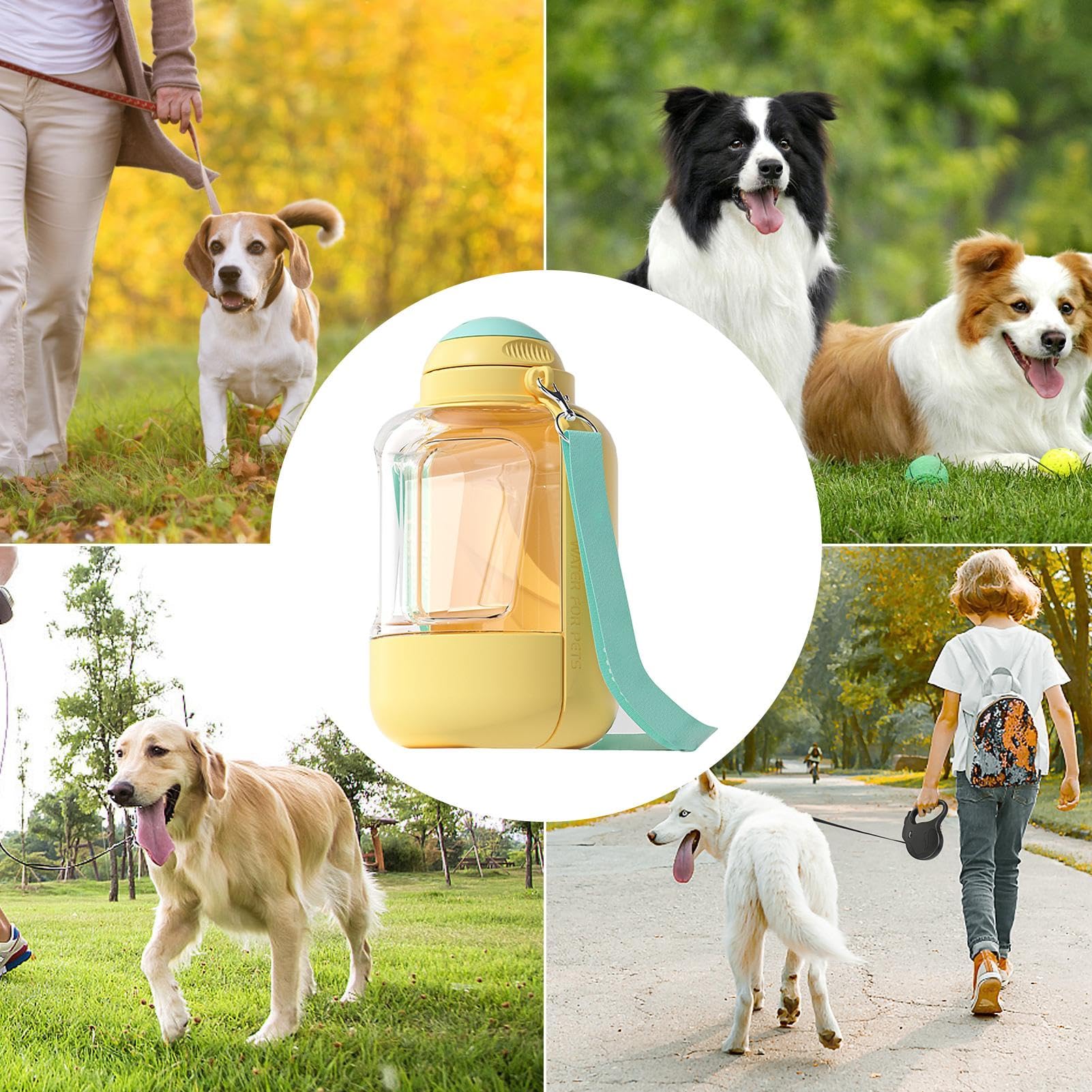Teksome Borraccia portatile per cani, bottiglia portatile per cani, dispenser di acqua per cani di grande capacità, ciotola per cuccioli 2 in 1, bottiglia per cani a prova di perdite, bottiglia per
