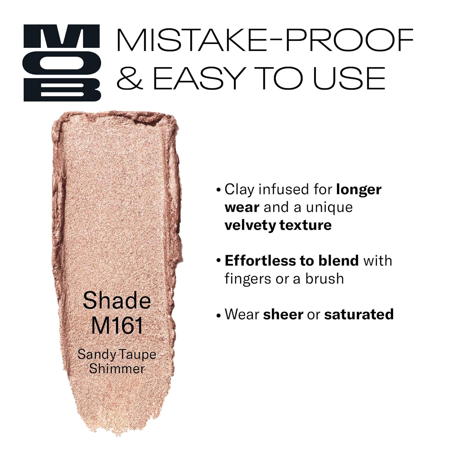 MOB Beauty Cream Clay Eyeshadow M161 – Sandy Taupe Shimmer | Skincare-Infused, Vegan, Blendable Cream-to-Velvet Finish, Buildable Pigment, Clean Eyeshadow in Sustainable, Biodegradable Compact - Image 2