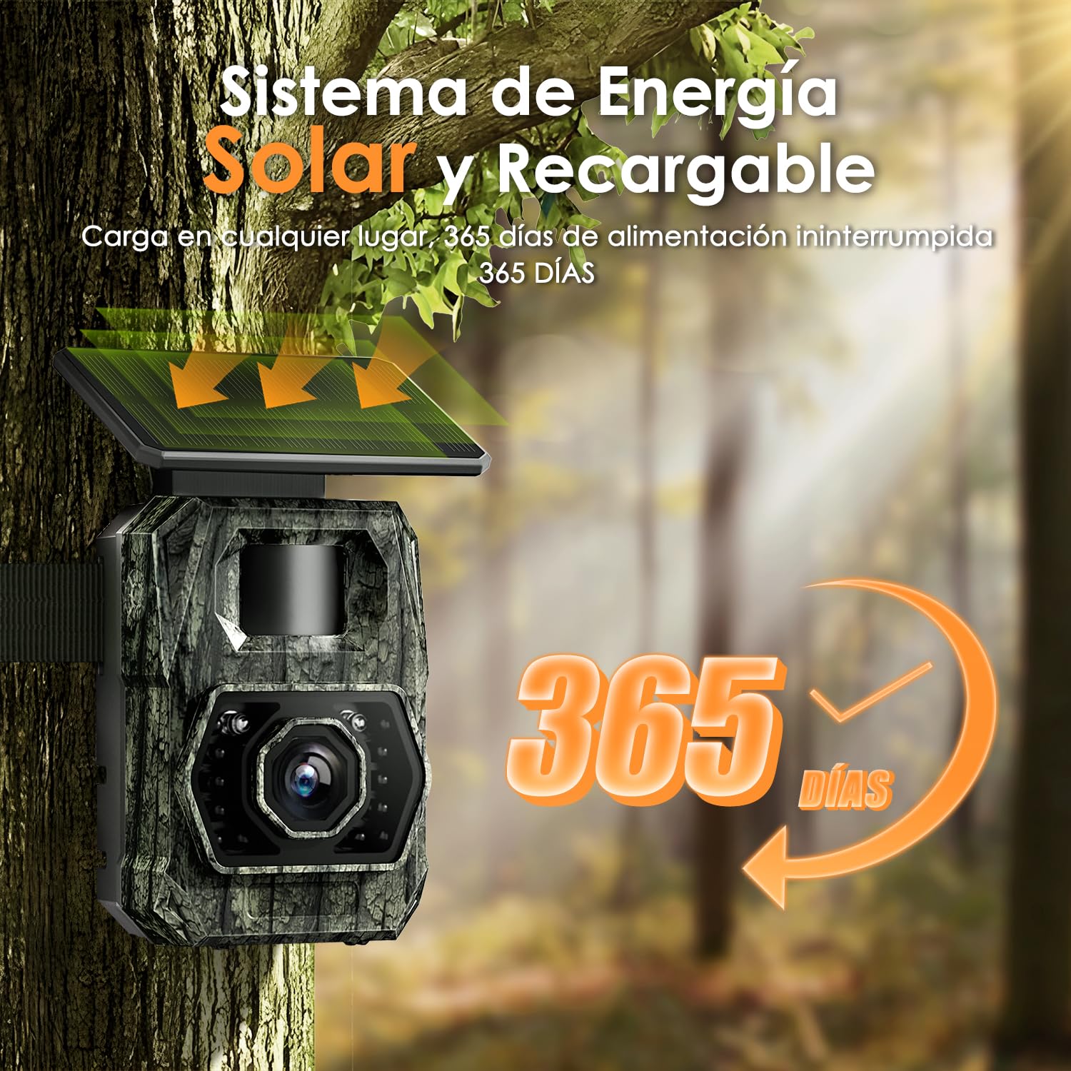 Camara Caza Fototrampeo, Cámara de Caza con Envio al Movil APP WiFi Camara Caza Vision Nocturna 48MP Solar Cámara Fototrampeo con Batería de 5200 mAh, 0.1s Velocidad de Disparo Caza Impermeable IP66