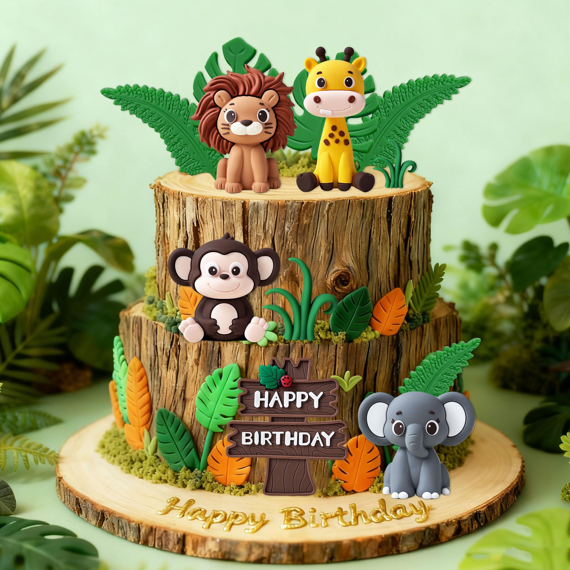JeVenis Jungle Animals Cake Decoration Wild One Safari Cake Decoration Giraffe Lion Cake Jungle Birthday Baby Shower Party Supplies
