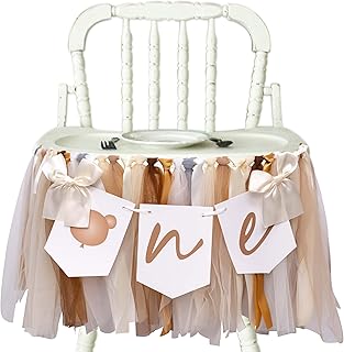 Baby Bear High Chair Banner - Baby Bear First/1st Birthday Party decorations, Baby Bear Theme Tutu Highchair Banner,ONE banner. Bear Garland (Bear banner)