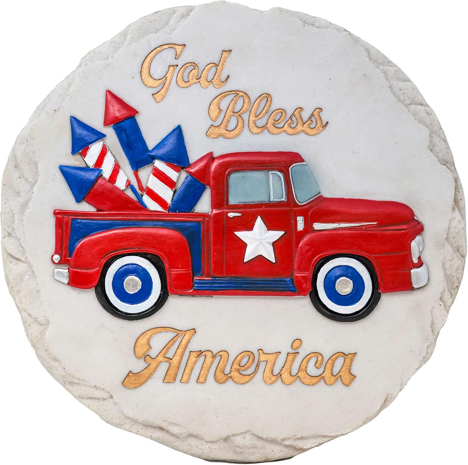 Spoontiques God Bless America Truck Stepping Stone - Decorative Garden Stone for Yard, Patio, Garden or Walkway - Outdoor or Indoor Home Decor