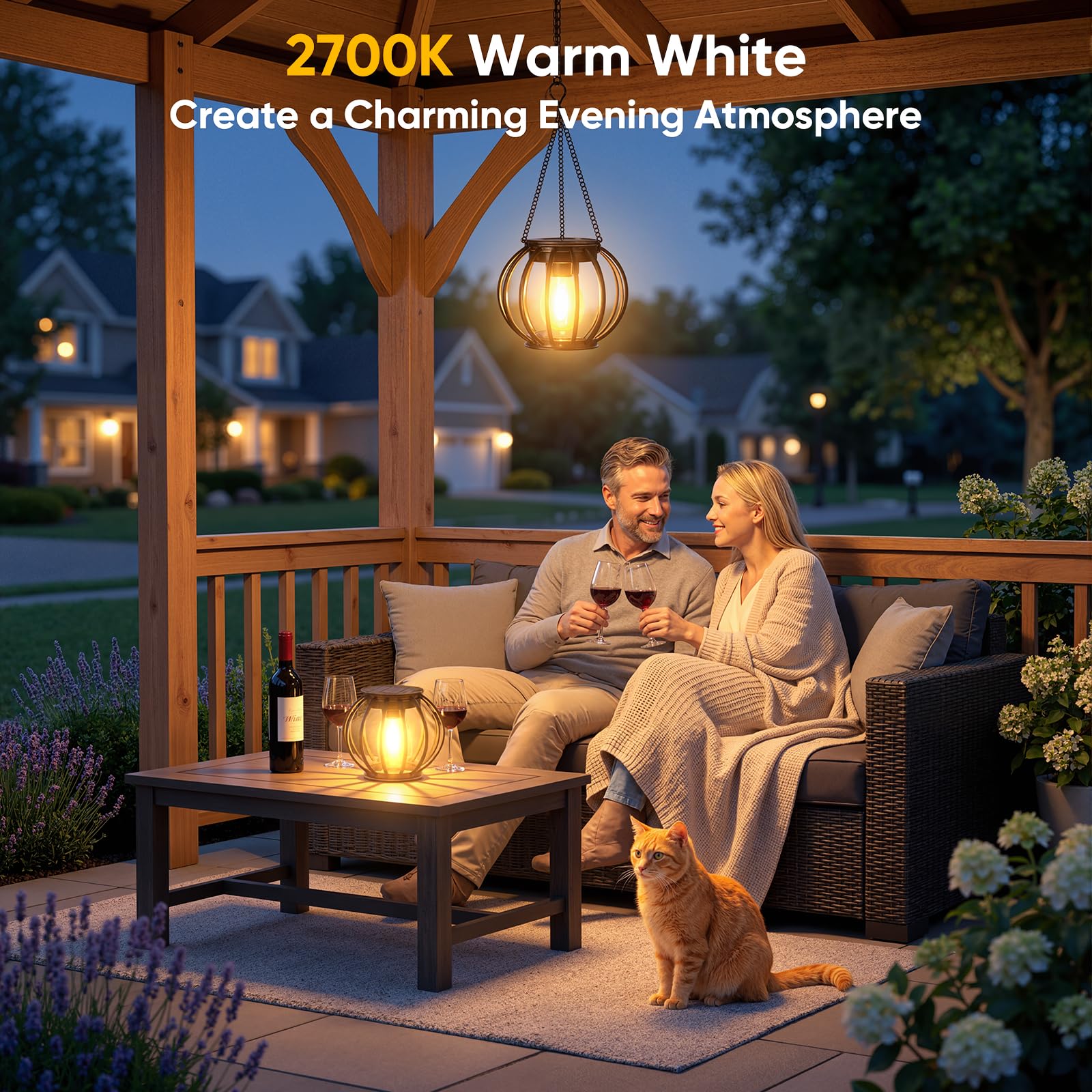 Lanterne solari impermeabili per esterni: confezione da 4 luci solari in metallo da appendere per esterni, lanterne da giardino a energia solare, luci decorative per albero, cortile, patio, tavolo,