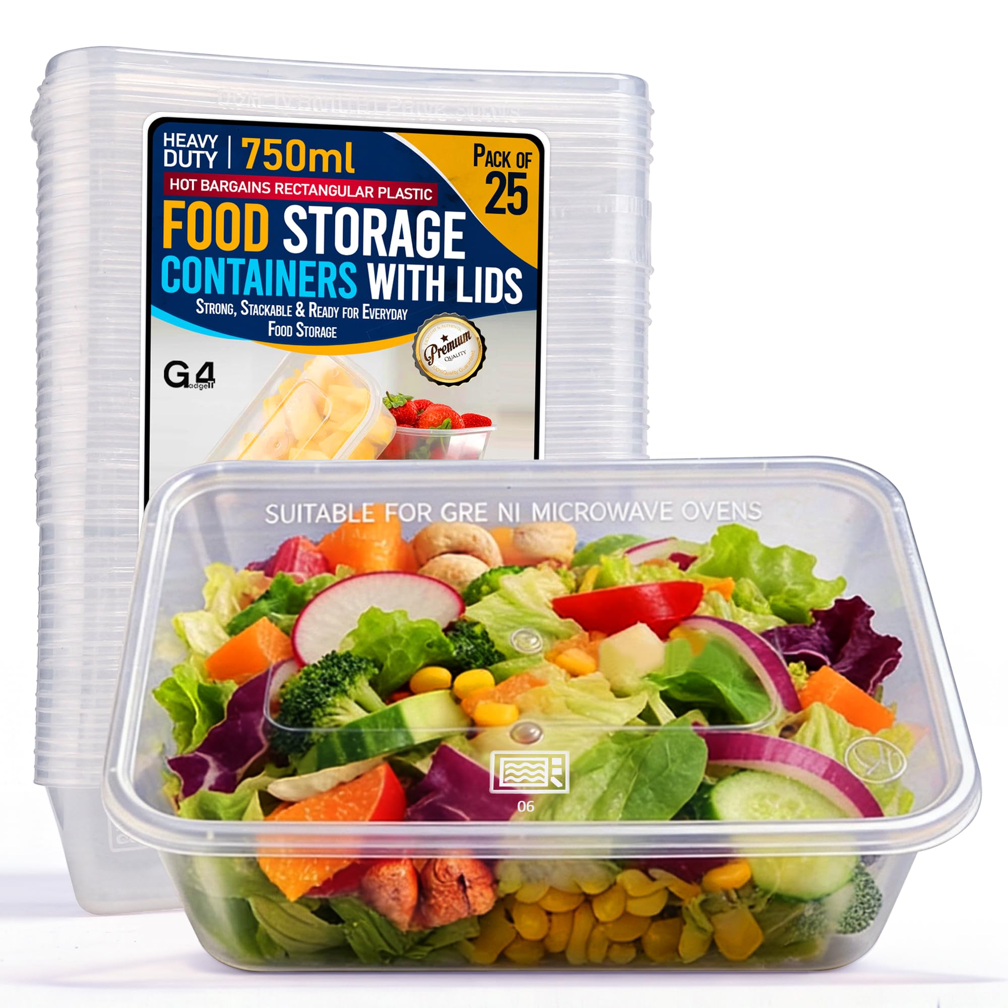 G4GADGET 25 x 750ml Plastic Food Containers with Lids – Disposable & Reusable Microwave Safe Takeaway Meal Prep Containers – Heavy Duty Freezer Safe Food Storage Boxes for Hot & Cold Food