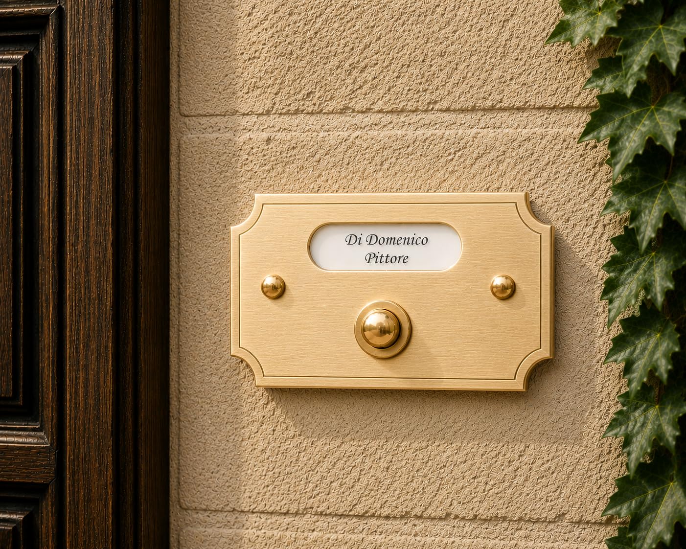 Neroni Mameli Campanello in Ottone Satinato per Esterno abitazione - Porta Ingresso Casa, con Pulsante Elettrico - Modello Tiberio - Made in Italy