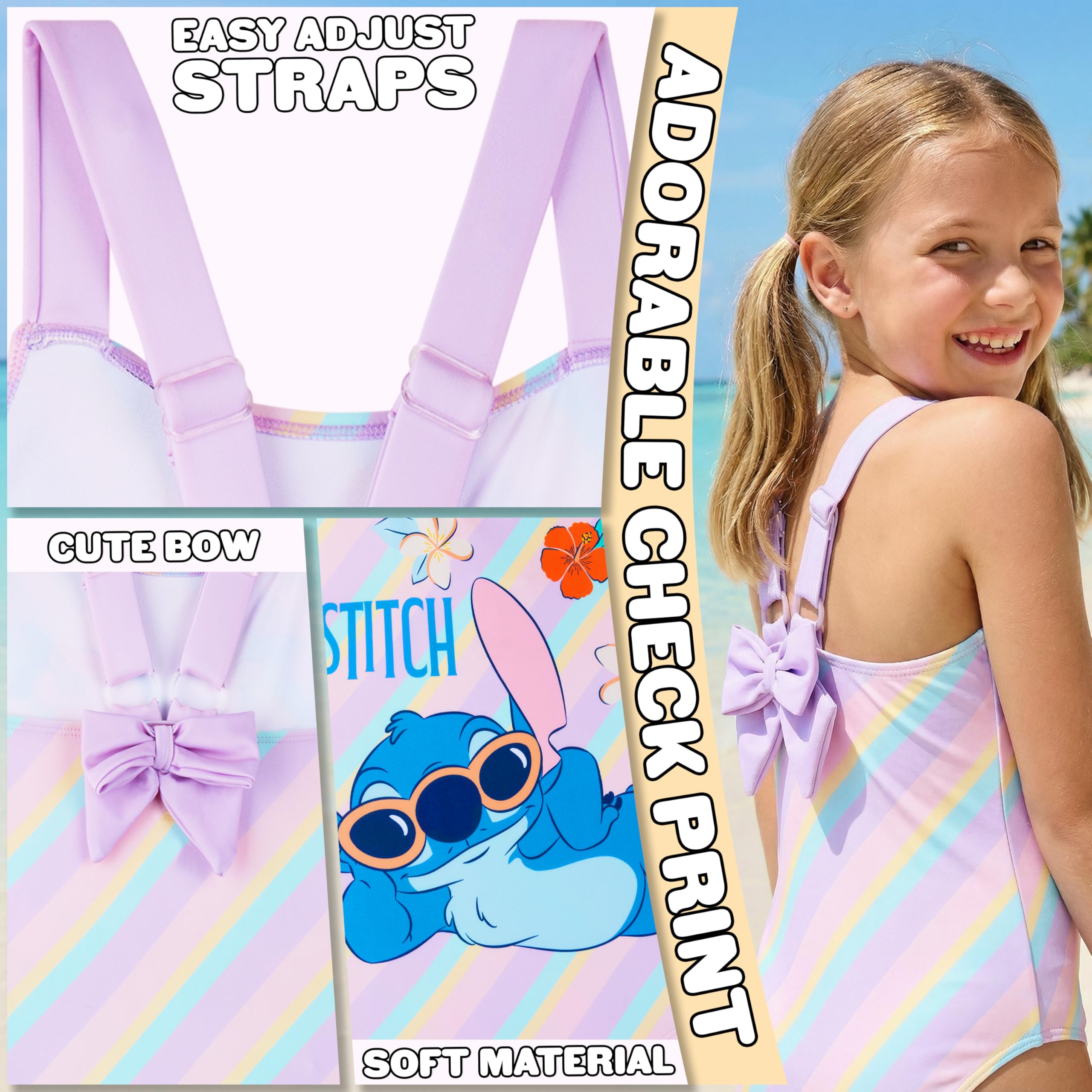 Barbie | Disney Stitch Bañador Niña, Traje de Baño Infantil Una Pieza con Tirantes Ajustables, Ropa de Baño para Playa Piscina, Verano Regalo Niña