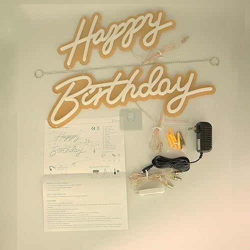 Miniatura 5 de POVOKICI Letrero de neón LED de feliz cumpleaños, luz de neón grande de 18 x 7.05 + 13.3 x 6.2 pulgadas para decoración del hogar de fiesta de