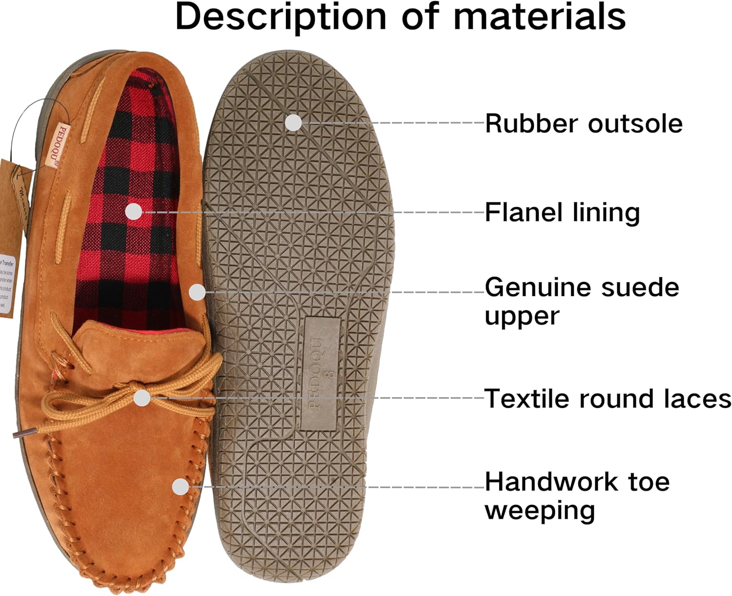 Men’s moccasin slippers with tie genuine leather upper memory foam slip on warm house shoes, Indoor & outdoor breathable loafer slipper for D width - Image 3