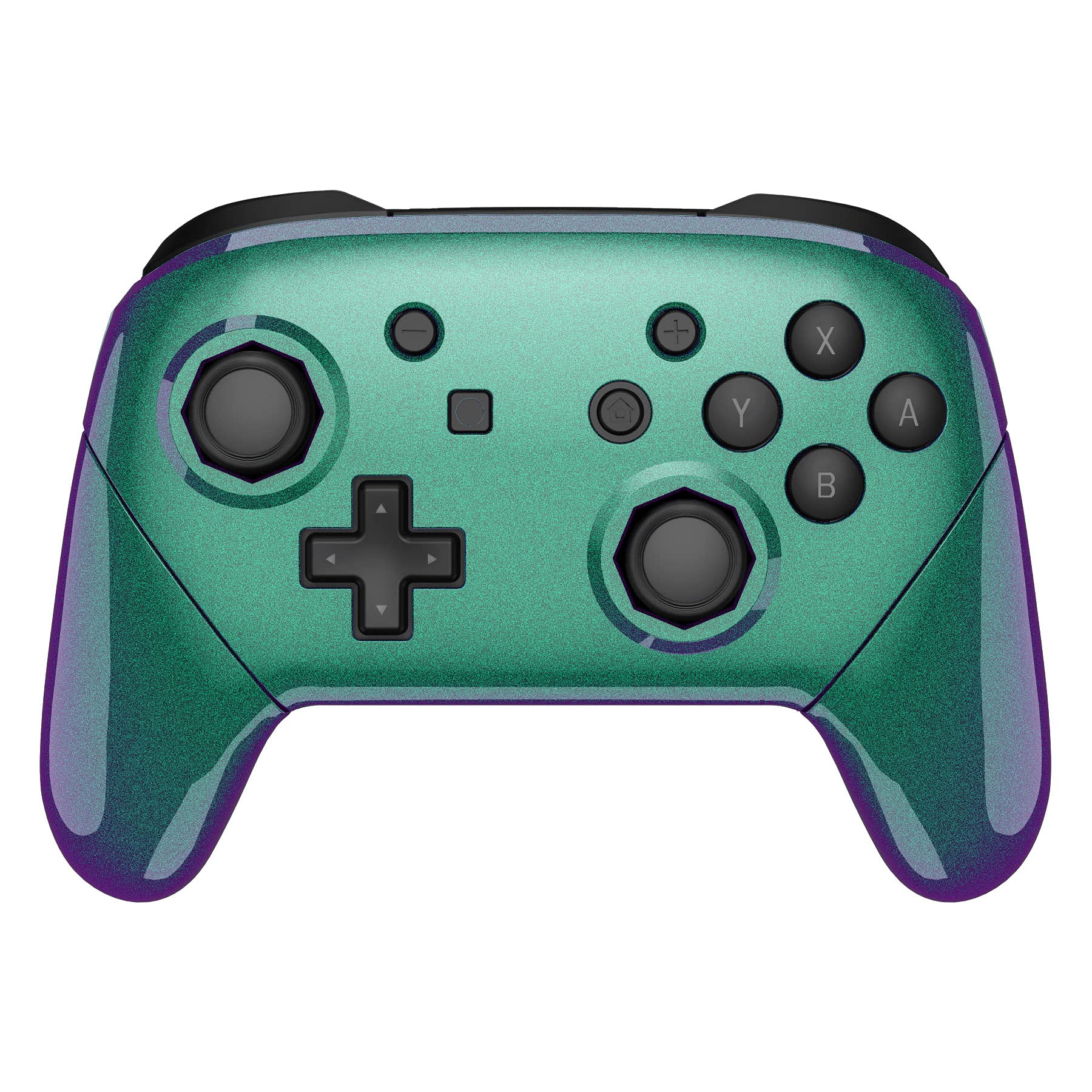eXtremeRate Grips Case für Nintendo Switch Pro Controller, DIY-Ersatz Full Hülle Faceplate&Back Shell&Giffe Abdeckung&Tasten für Switch Pro Controller(Octagonal Gated Sticks Design,Grün Lila)