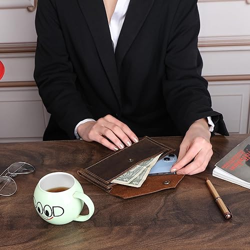 Miniatura 8 de TheAntiq - Bolsa de cuero para moneda, cartera de mano retro para hombres y mujeres, cartera de efectivo, sobre de efectivo, bolsa de moneda con