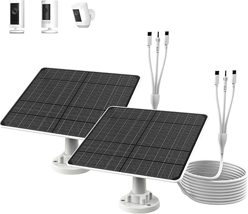 FlexSolar Paquete de 2 paneles solares de 6 W para cámara de seguridad, impermeable IP67 con cable de 10 pies, puertos USB duales (tipo CMicro-USB),