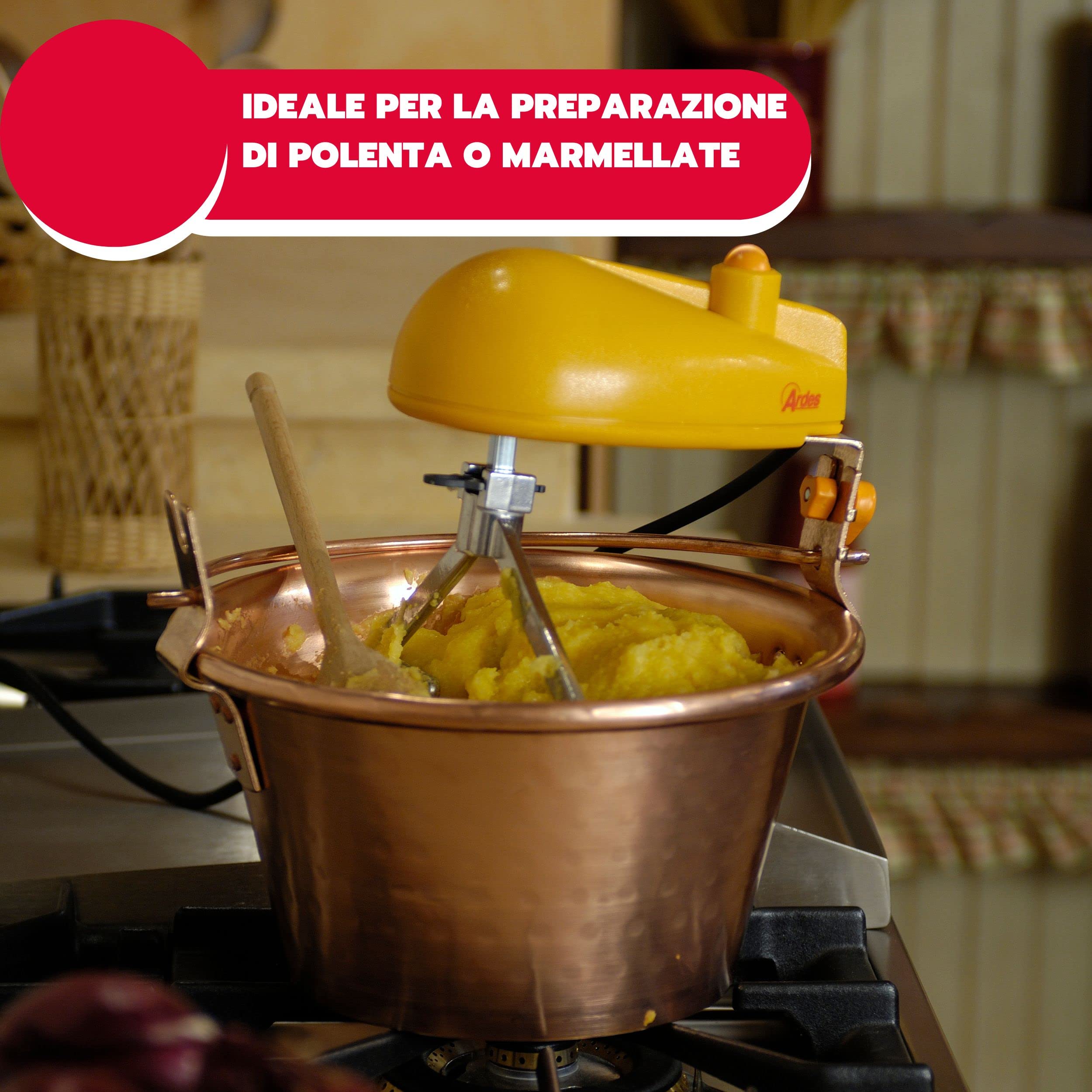 ARDES AR24AM80 Olla de cobre de 28cm de diámetro, mezclador de polenta y mermelada, Ardes olla mezcladora con motor eléctrico, acoplamiento de bayoneta de fácil limpieza, mezclador de polenta