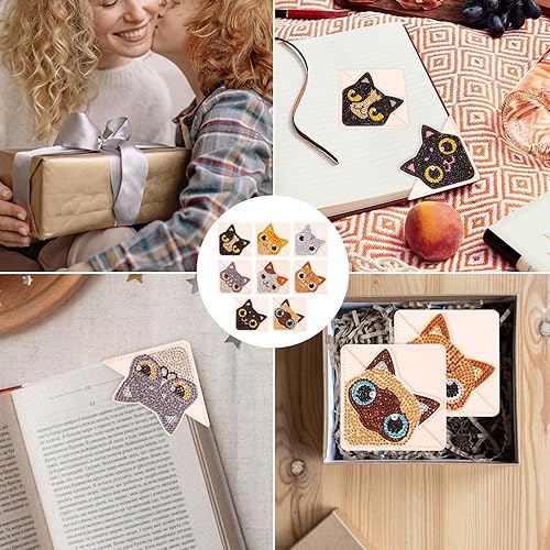 Miniatura 7 de SAVITA 8 marcapáginas de esquina de pintura artística de diamante, de piel sintética, triangular, 5D, pintura estética, marcapáginas de arte con