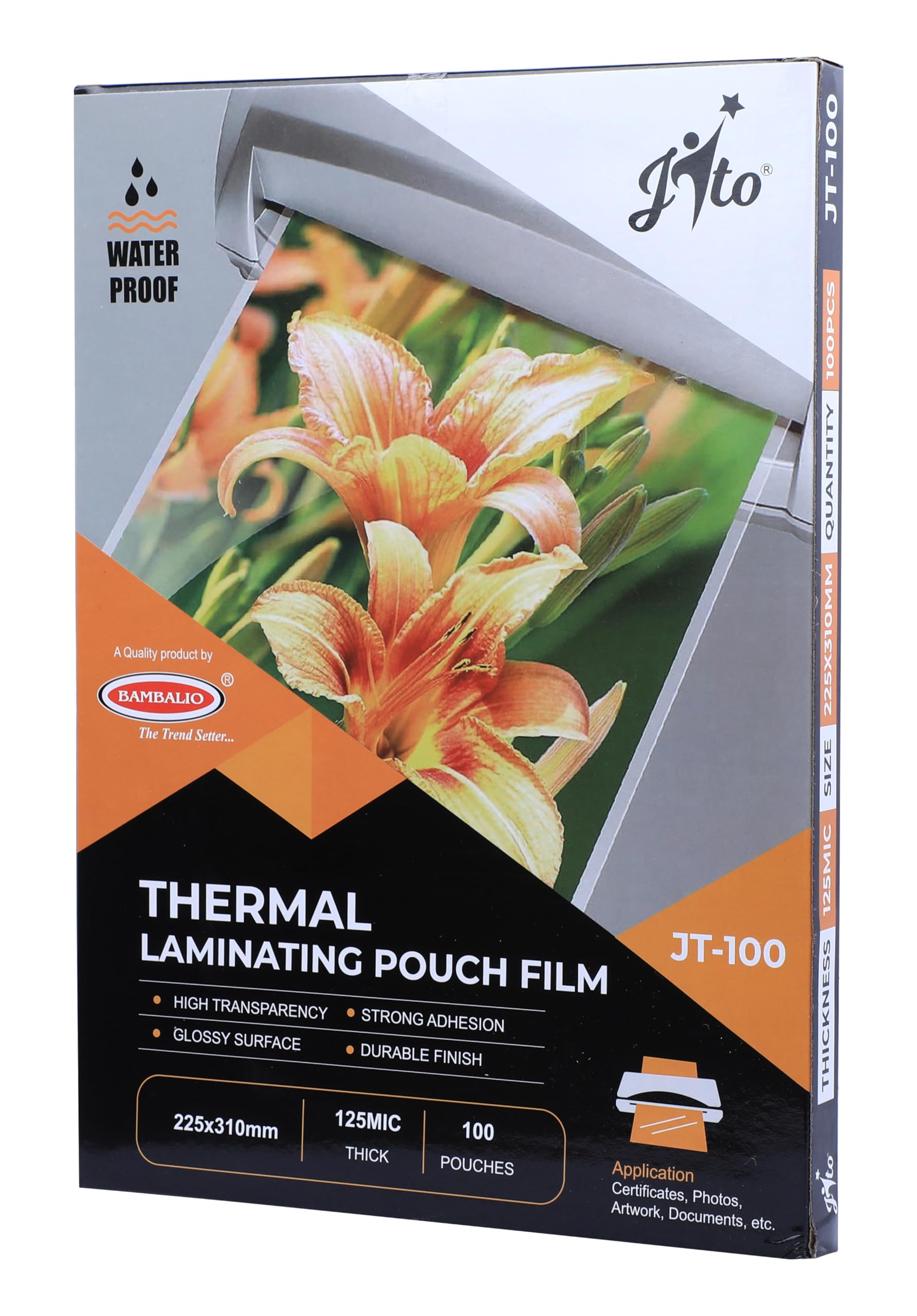 Jito Professional Thermal Laminating Pouch A4 Size, 125 Microns,100 Sheets JT-100
