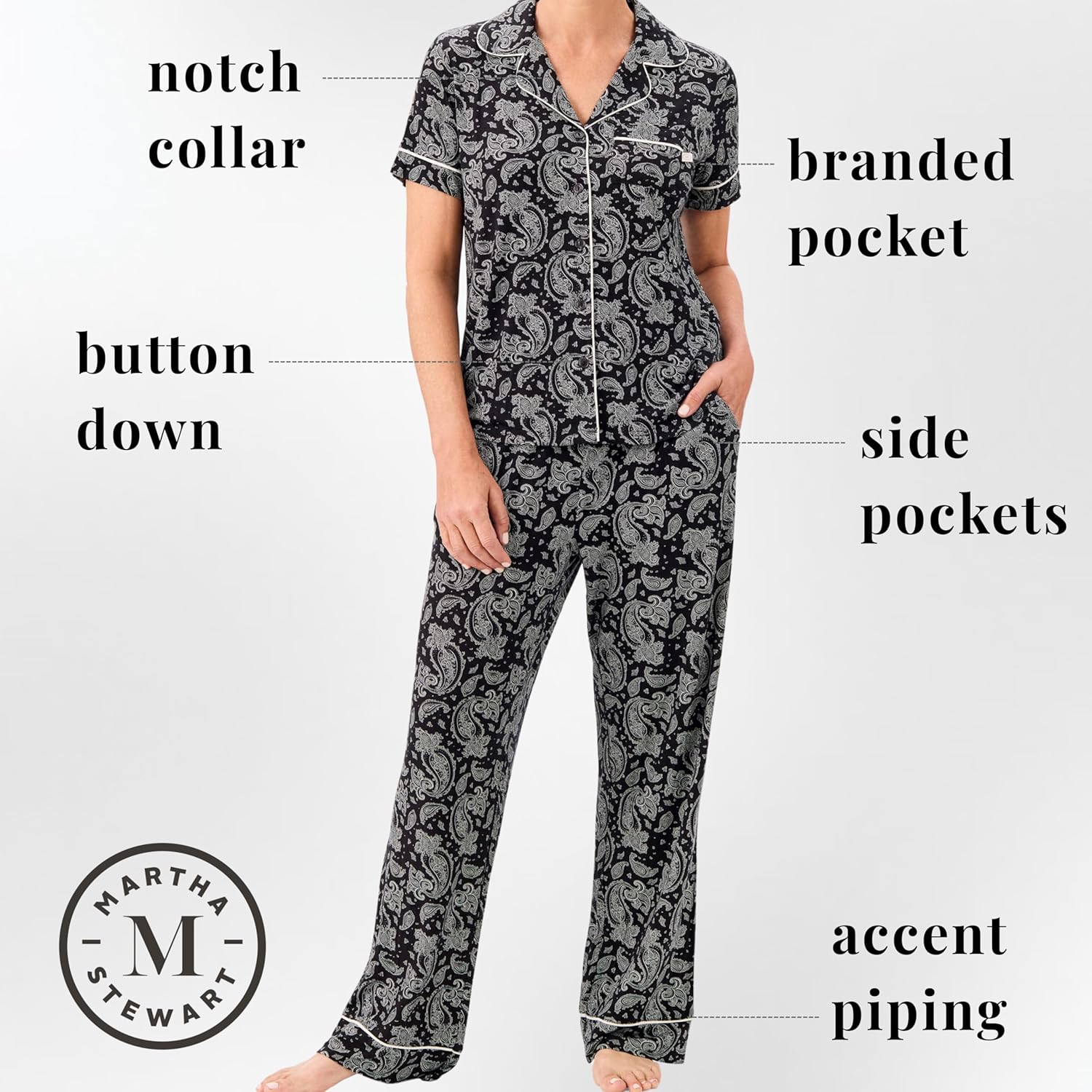 Martha Stewart Pajamas for Women | Luxury 2-Piece Set | Short Sleeve V-Neck Button-Down | Soft, Breathable Comfort - Image 3