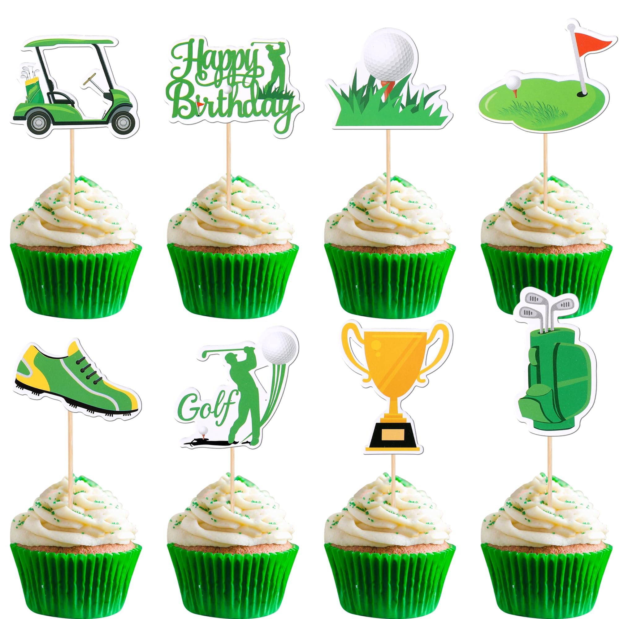 Xsstarmi 32 Pack Golf Cupcake Toppers Trophy Lawn Golf Shoes Bag Ball Carts Cupcake Picks for Golf Sports Player Theme Baby Shower Kids Birthday Party Cake Decorations Supplies — image 1