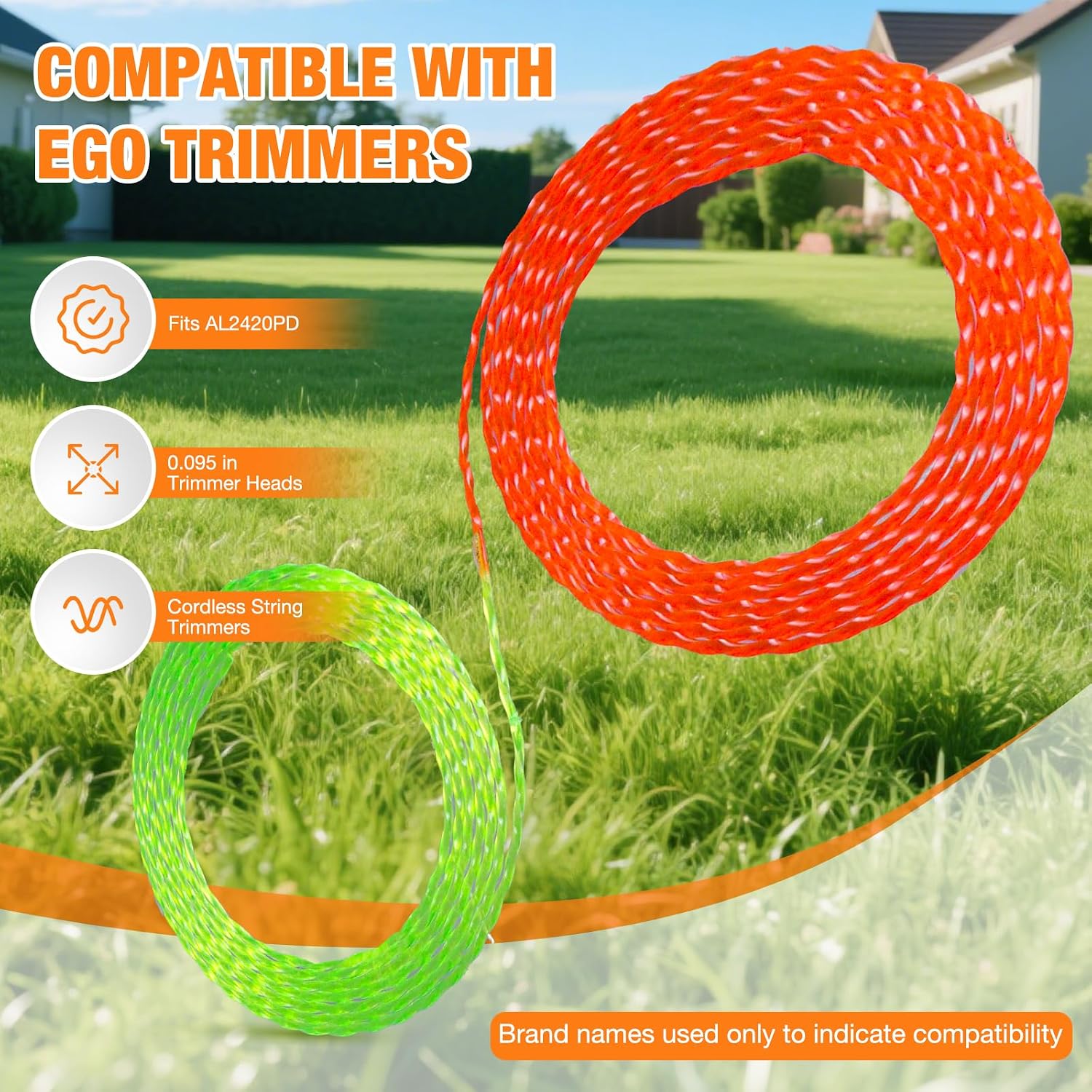 16Pack 0.095'' 224Ft String Trimmer line, Replacement Twisted Trimmer Line Compatible with All 15-Inch String Trimmers EGO Weed Wacker String, Dual Color Pre-Cut Fast-Positioning Twisted Trimmer Line