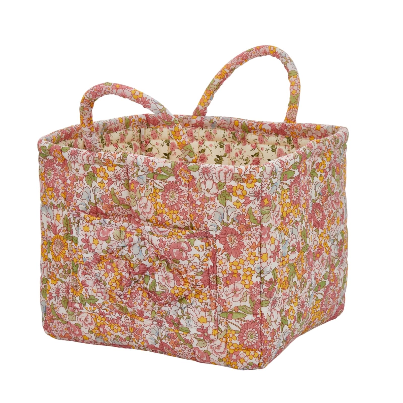 Boho Fabric Storage Basket, Large Capacity Laundry Basket, 12.2'' x 10.23'' x 10.23'' Collapsible Laundry Hamper with Easy Carry Handles (C Multi-Color 3, L)
