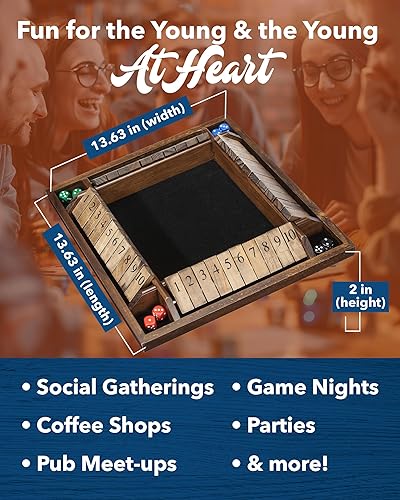 Miniatura 3 de WE Games Shut The Box - Juego de dados para 4 jugadores madera teñida de nogal tamaño de mesa de café grande 14 pulgadas