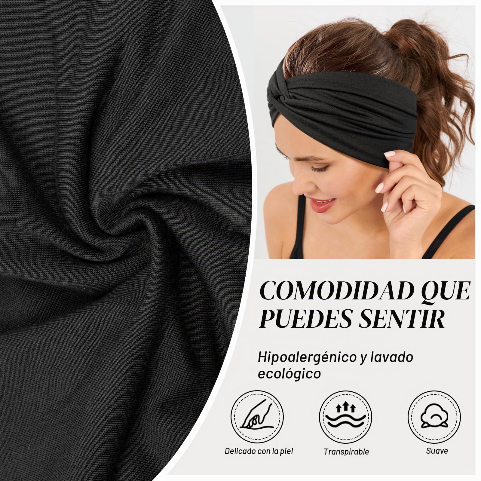 Diademas Mujer Delgadas,4Pcs Turbantes para Mujer – Bandana Elásticas Anchas Cinta Pelo para Yoga, Fitness & Maquillaje – Africano Headband Accesorio de Cabello de Verano