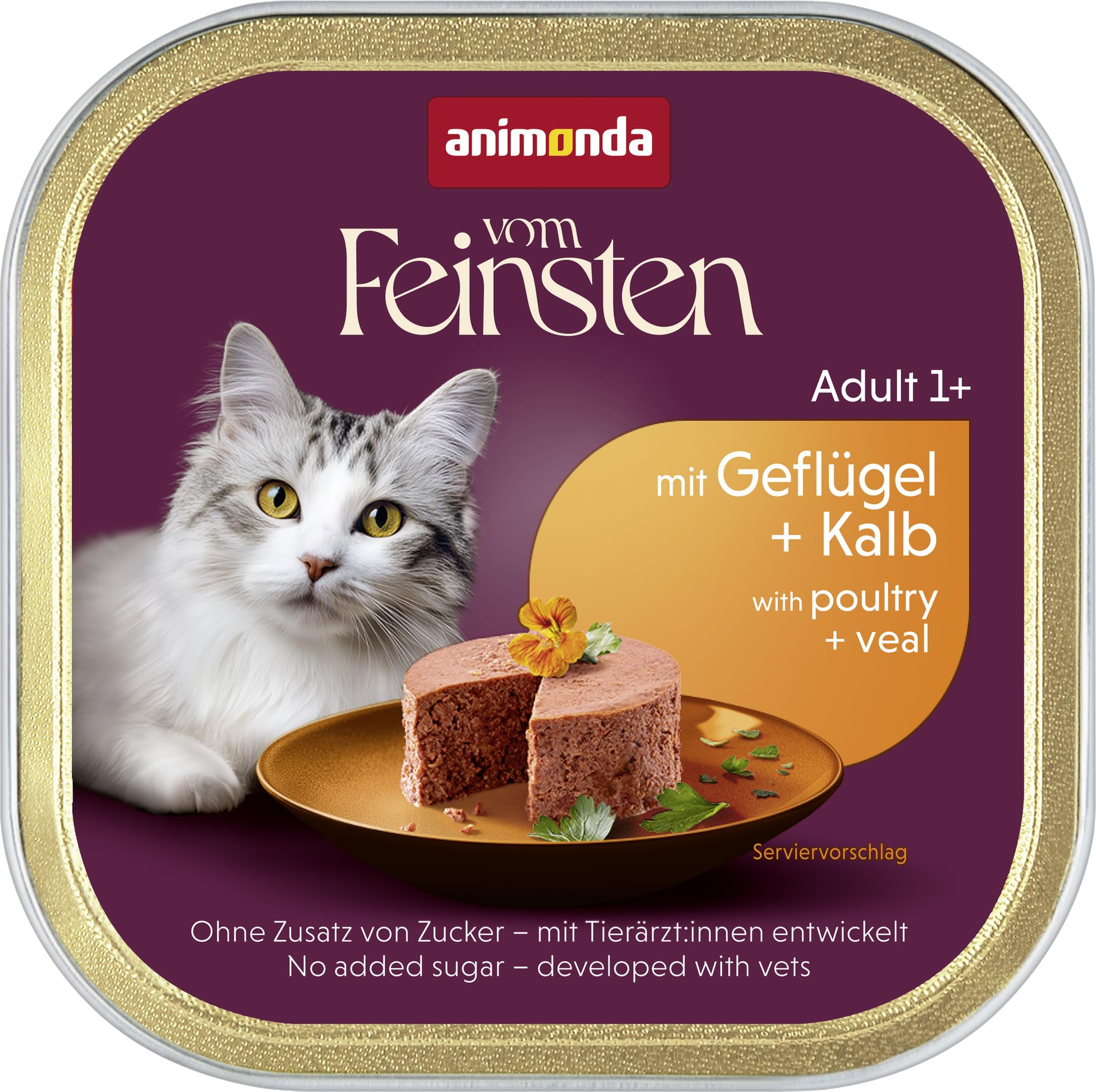 vom Feinsten Katzenfutter nass mit Geflügel + Kalb (32 x 100 g), Katzenfutter nass ohne Getreide und Zucker von animonda, mitfrischen, fleischlichen Zutaten