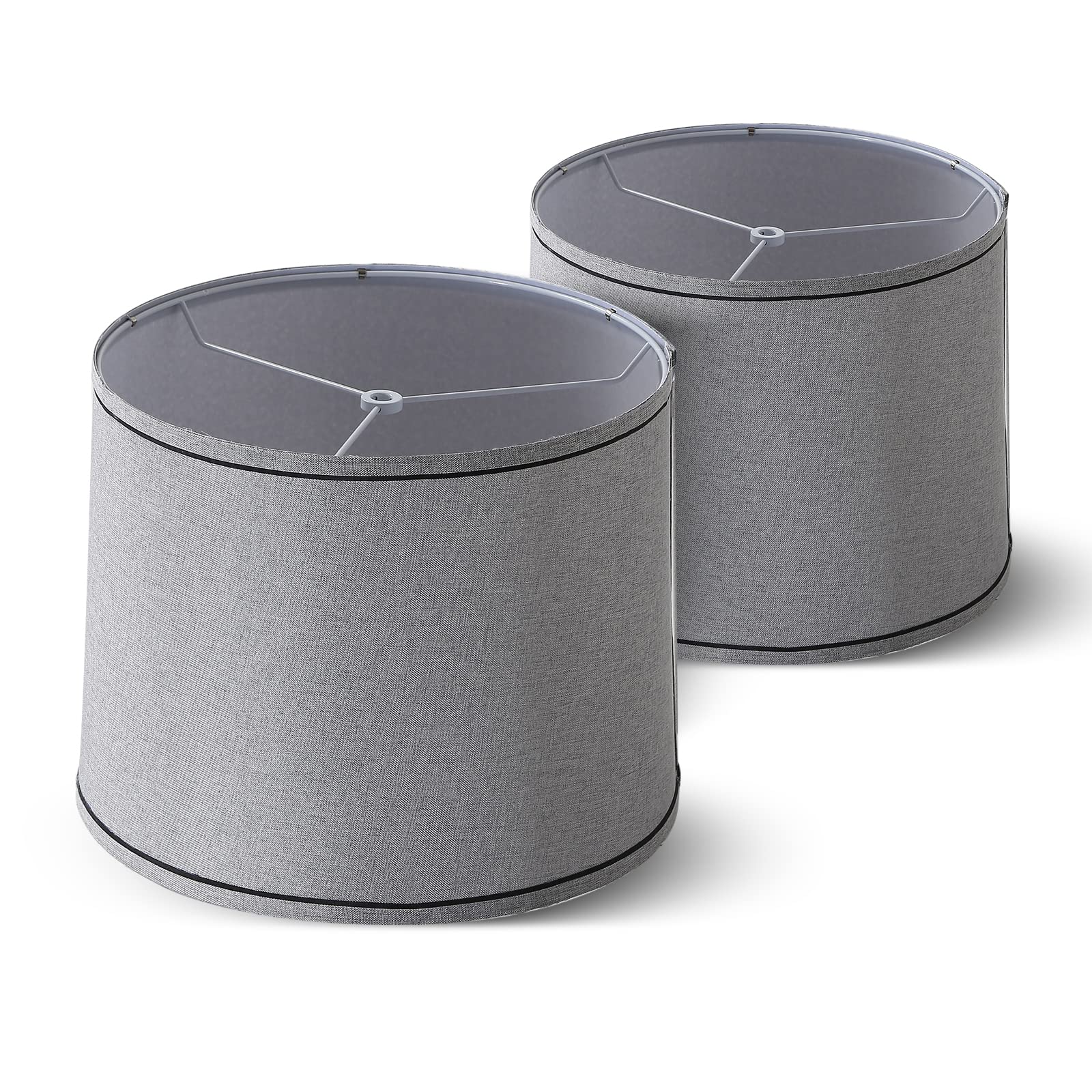 2-Pack Fabric Drum Lampshade, 11.6 x 12.6 x 9.8" Lampshade for Table Lamp, Bedside Floor Lamp, Classic Modern Style Natural Linen Lamp Shade, Assembly Required, Spider Fitter, Gray