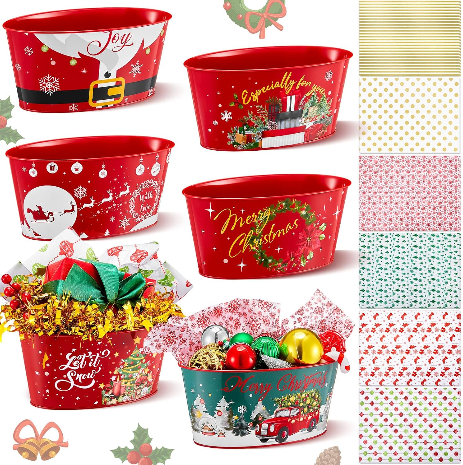 Sliner 6 Pcs Christmas Buckets Small Metal Christmas Bucket