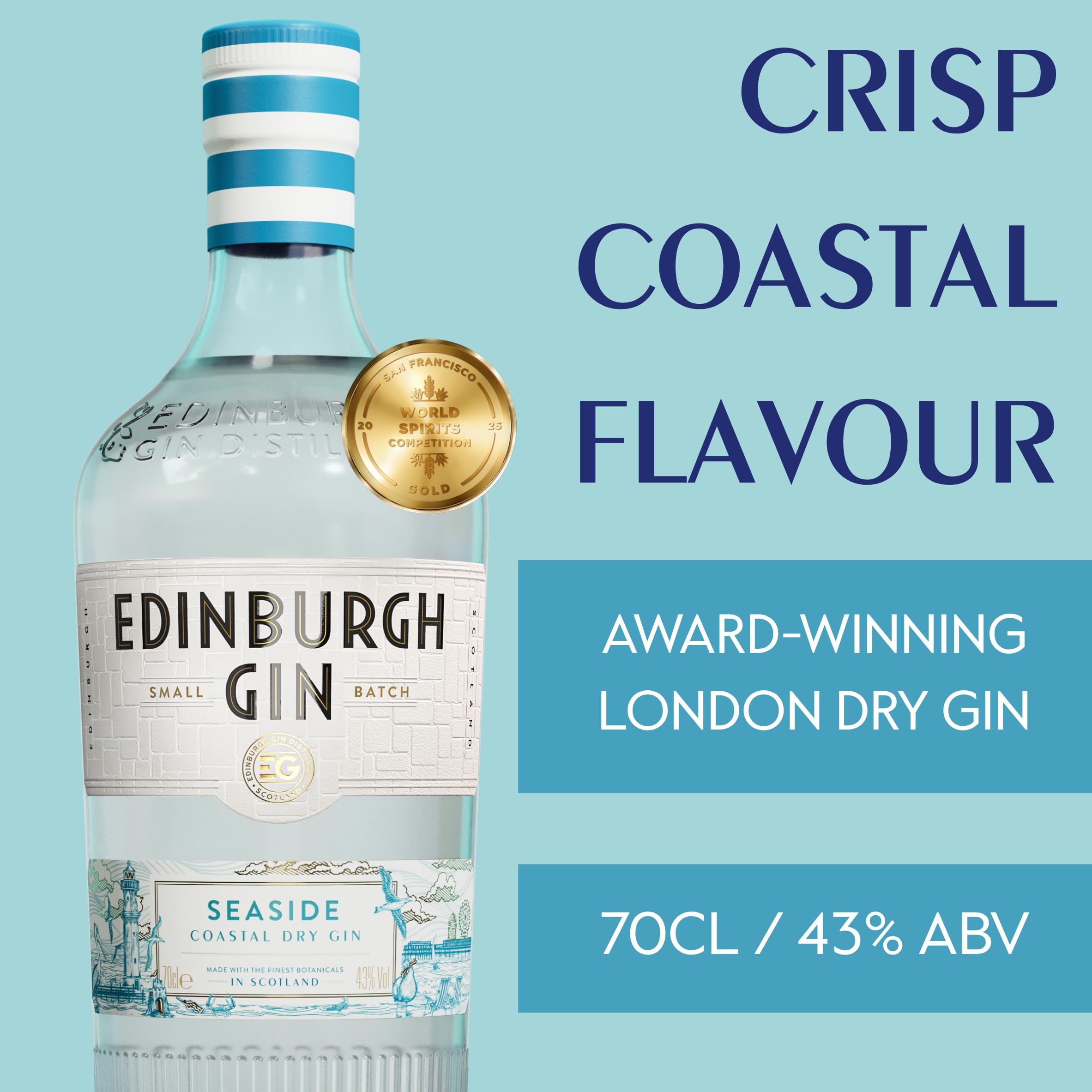 Edinburgh Seaside Gin | Maritime Botanicals | Perfekt für Gin Tonic mit Rosmarin | Silber Gewinner World Spirits Competition 2020 | 700ml | 43% vol.