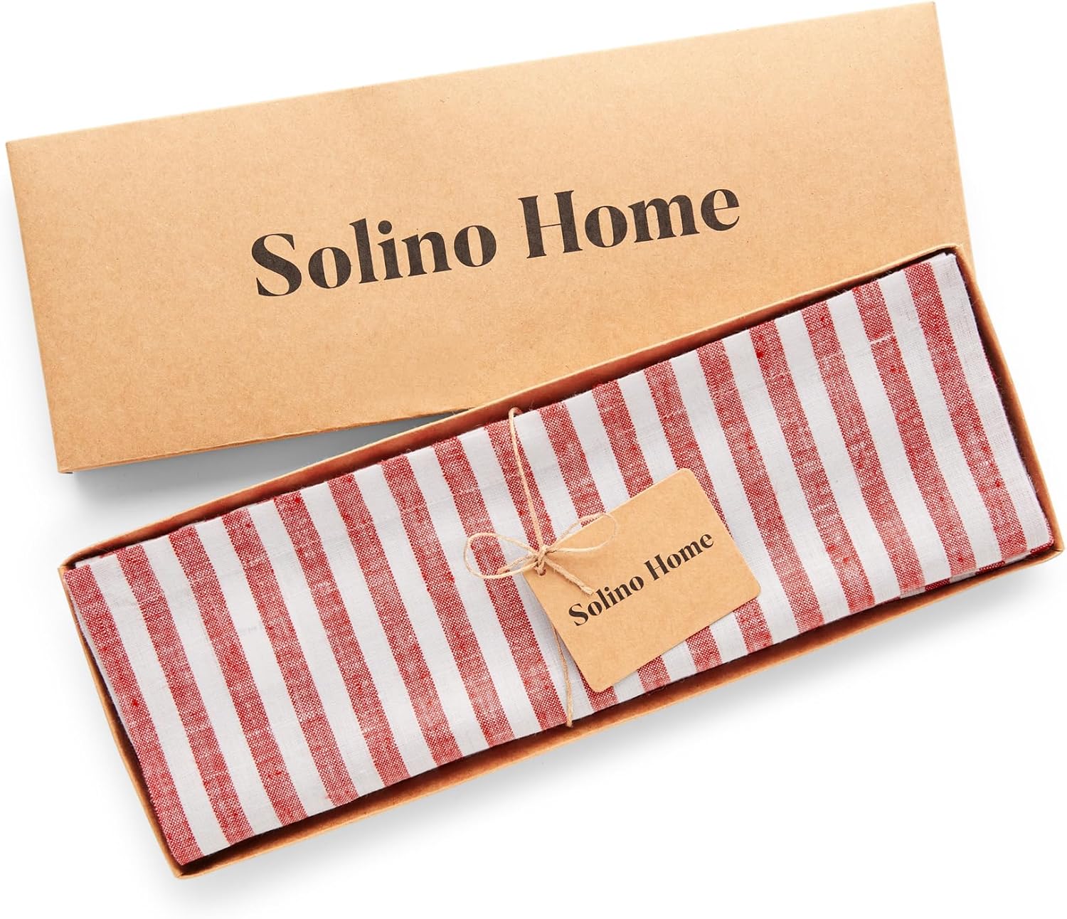 Solino Home Linen Placemats Set of 4 - Amalfi Stripe Red and White Placemats 14 x 19 Inch - 100% Pure Linen Place Mats for Mothers Day, Spring, Easter