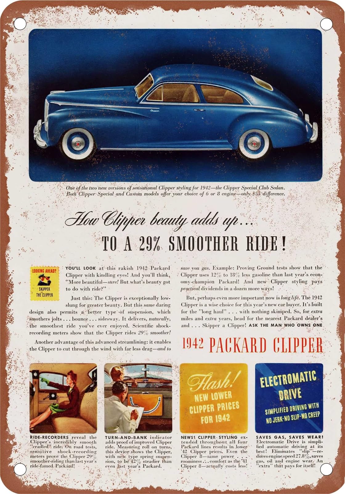 METAL SIGN - 1942 Packard Vintage Ad 02 - Old Retro Rusty Look home decor
