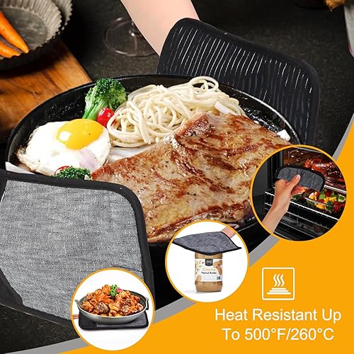 Miniatura 5 de Juego de 4 manoplas de horno de cocina, guantes de horno de algodón antideslizantes y soportes para ollas, resistentes al calor, duraderos y