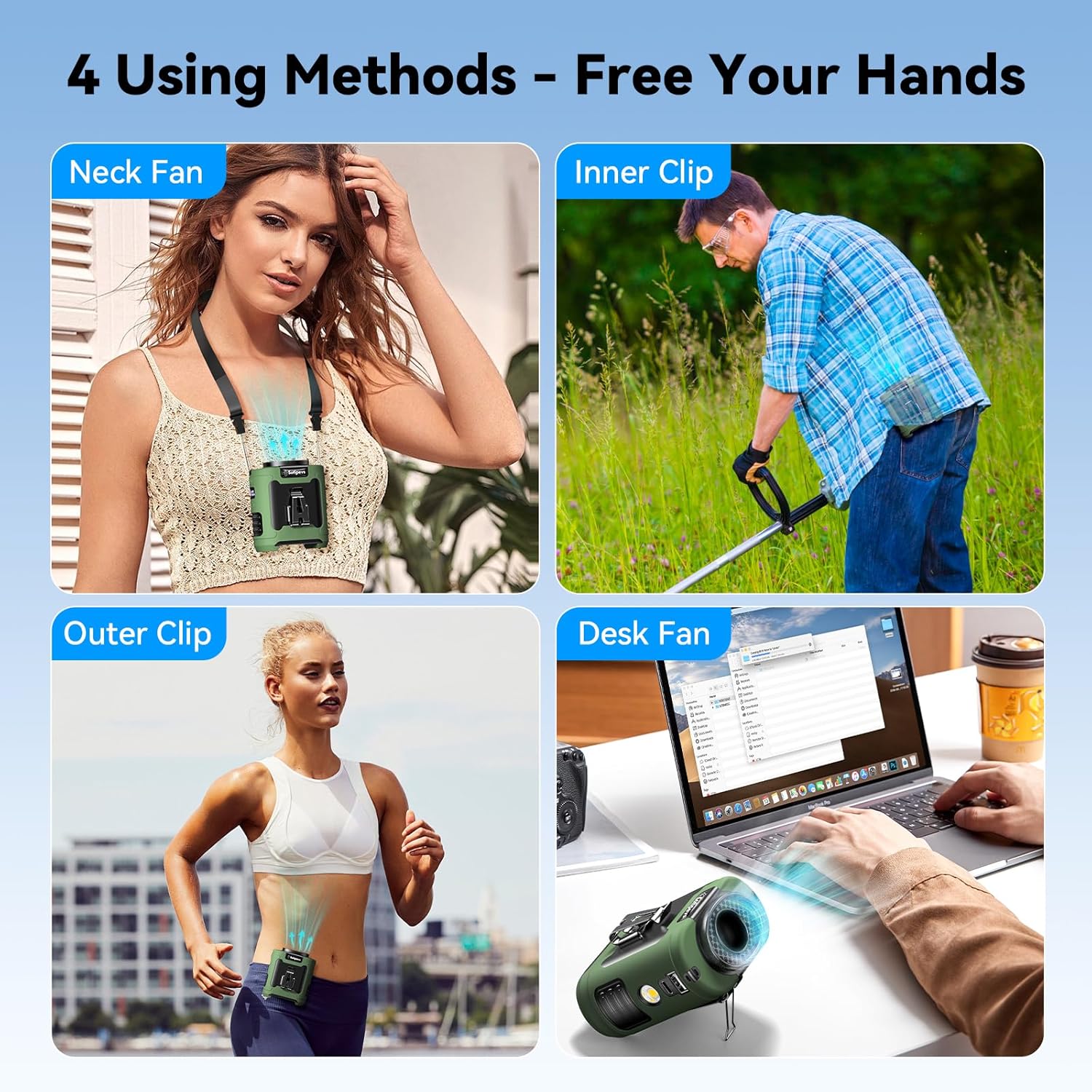 2025 Portable Waist Fan 12000mAh Rechargeable Waist Clip Fan,6 Speeds 16000RPM Strong Airflow Personal Fans with Max 30H Working Time,Hands-Free Hanging Neck Fan,Wearable Belt Fans for Outdoor/Jobsite - Image 4