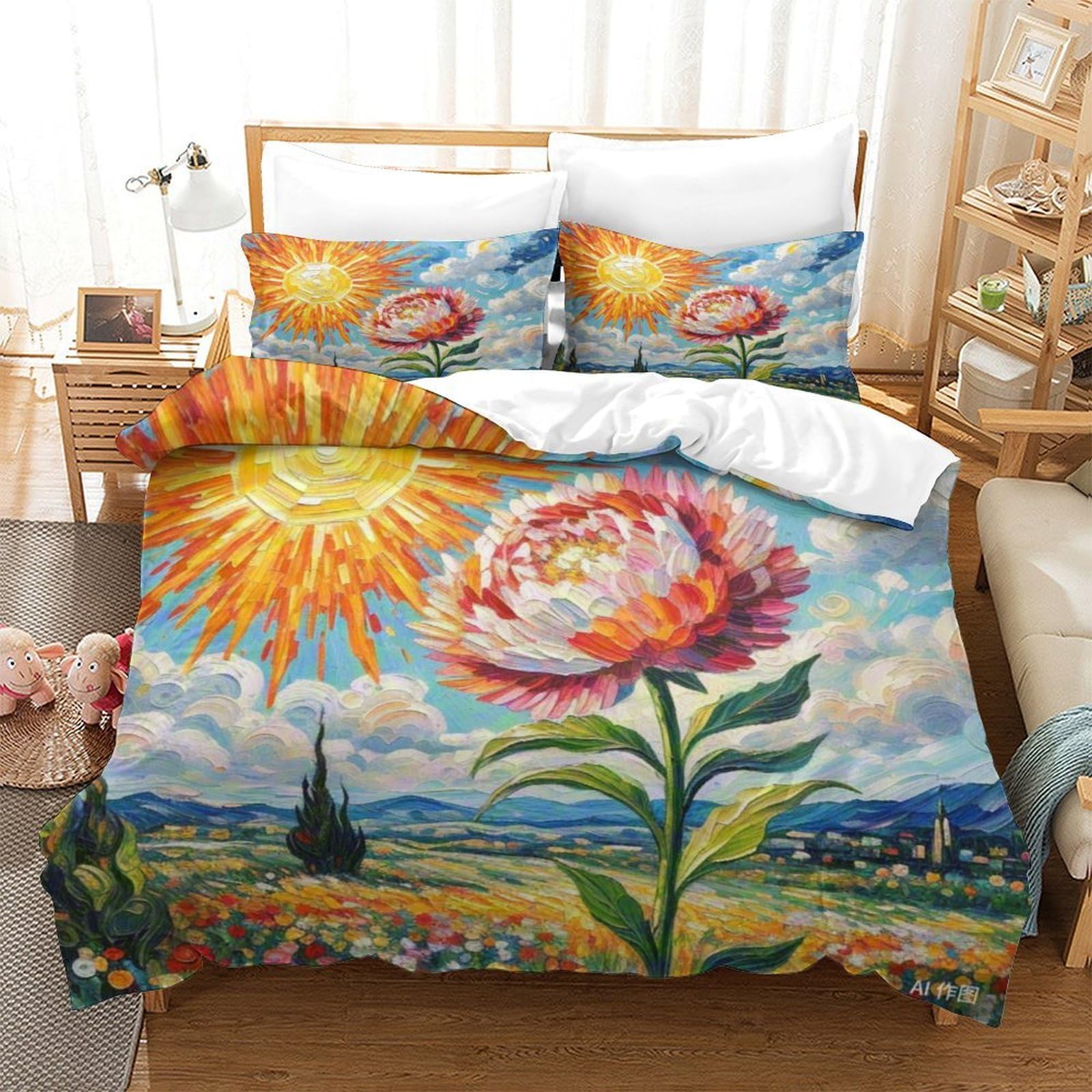 Housse de couette Fatsia Japonica lit ado et enfant microfibre 3D