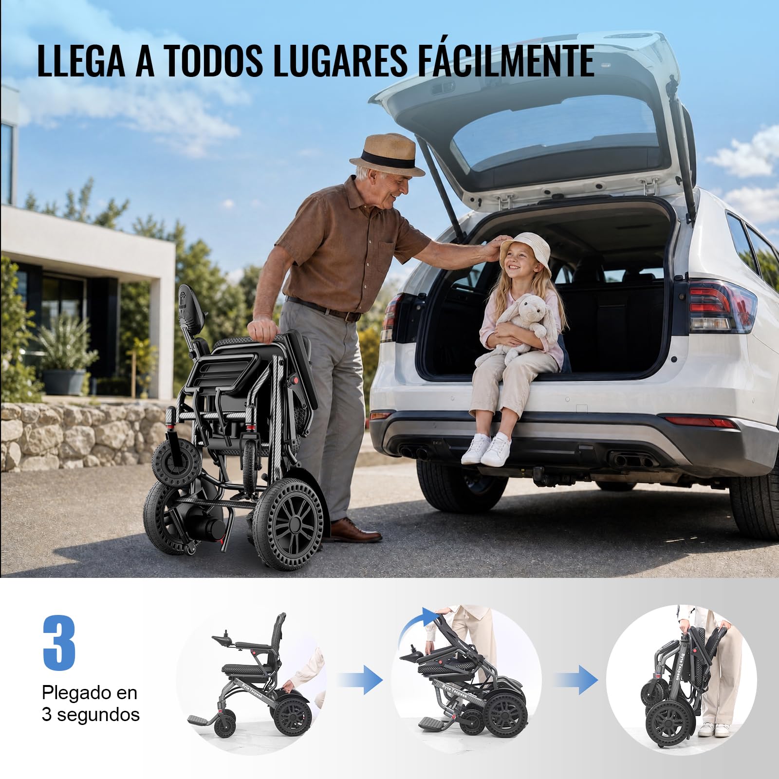 D14 Silla de ruedas eléctrica ligera y plegable, batería de litio extraíble, autonomía 20km, motor 500W, ultraligera de aleación de aluminio, ideal para viajar y apta para transporte aéreo-Negro
