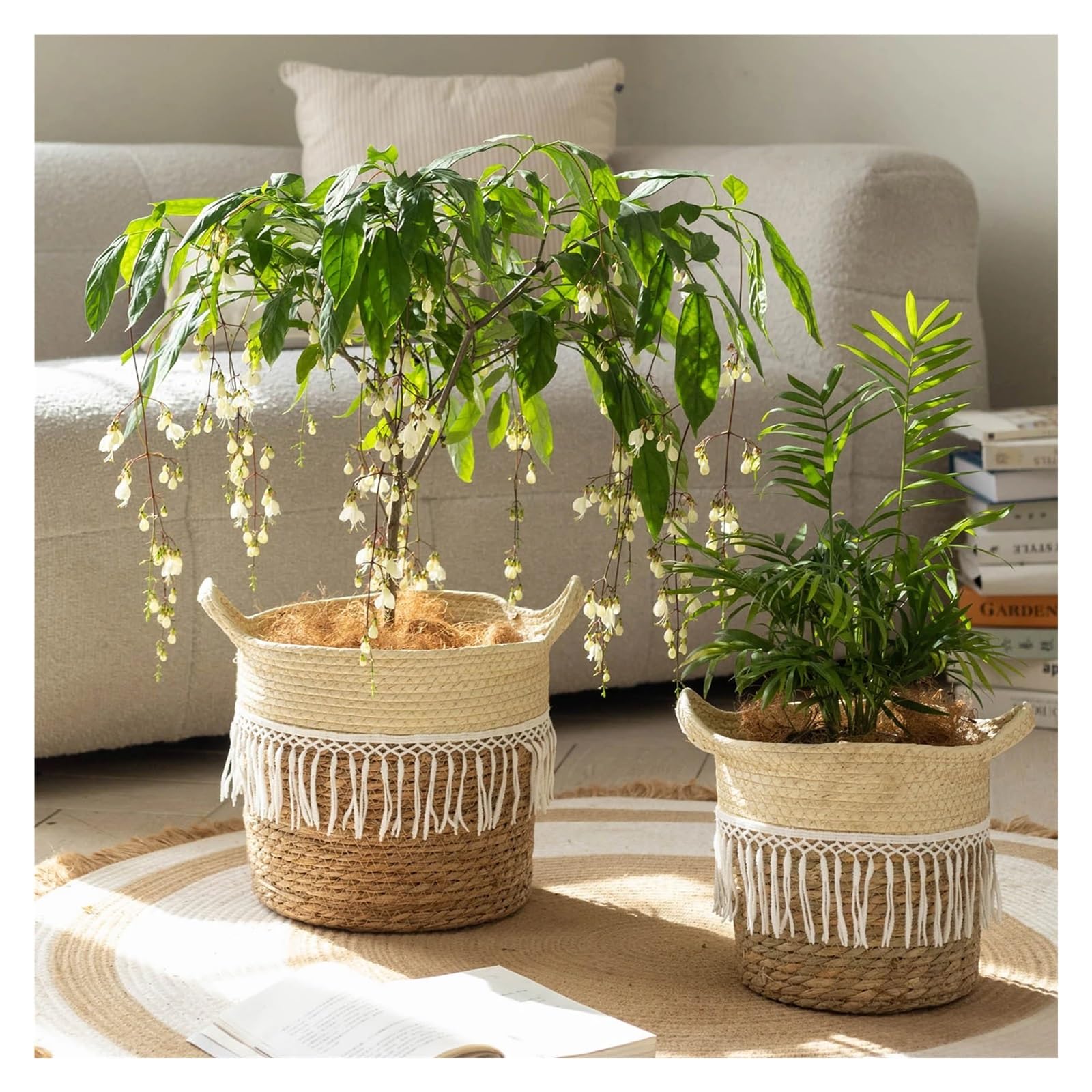 Wiklinowy kosz piknikowy, Handmade Straw Rattan Vase Basket For Flower Plant Indoor Outdoor Decoration(XL)
