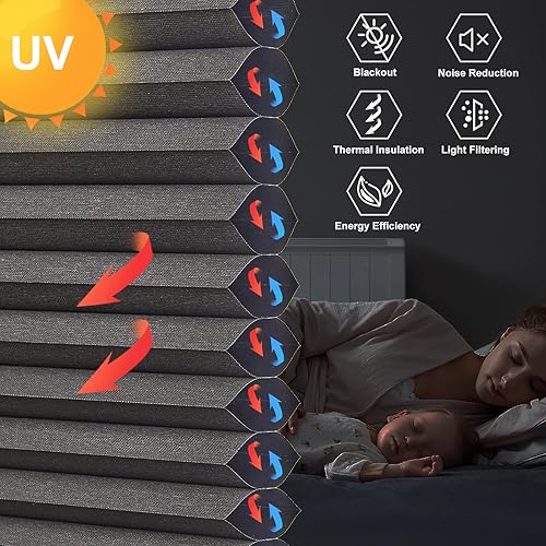 Miniatura 5 de Persilux Persianas celulares 100 % opacas, sin cordones, de 1.8 pulgadas, persianas individuales de panal de abeja, persianas celulares con