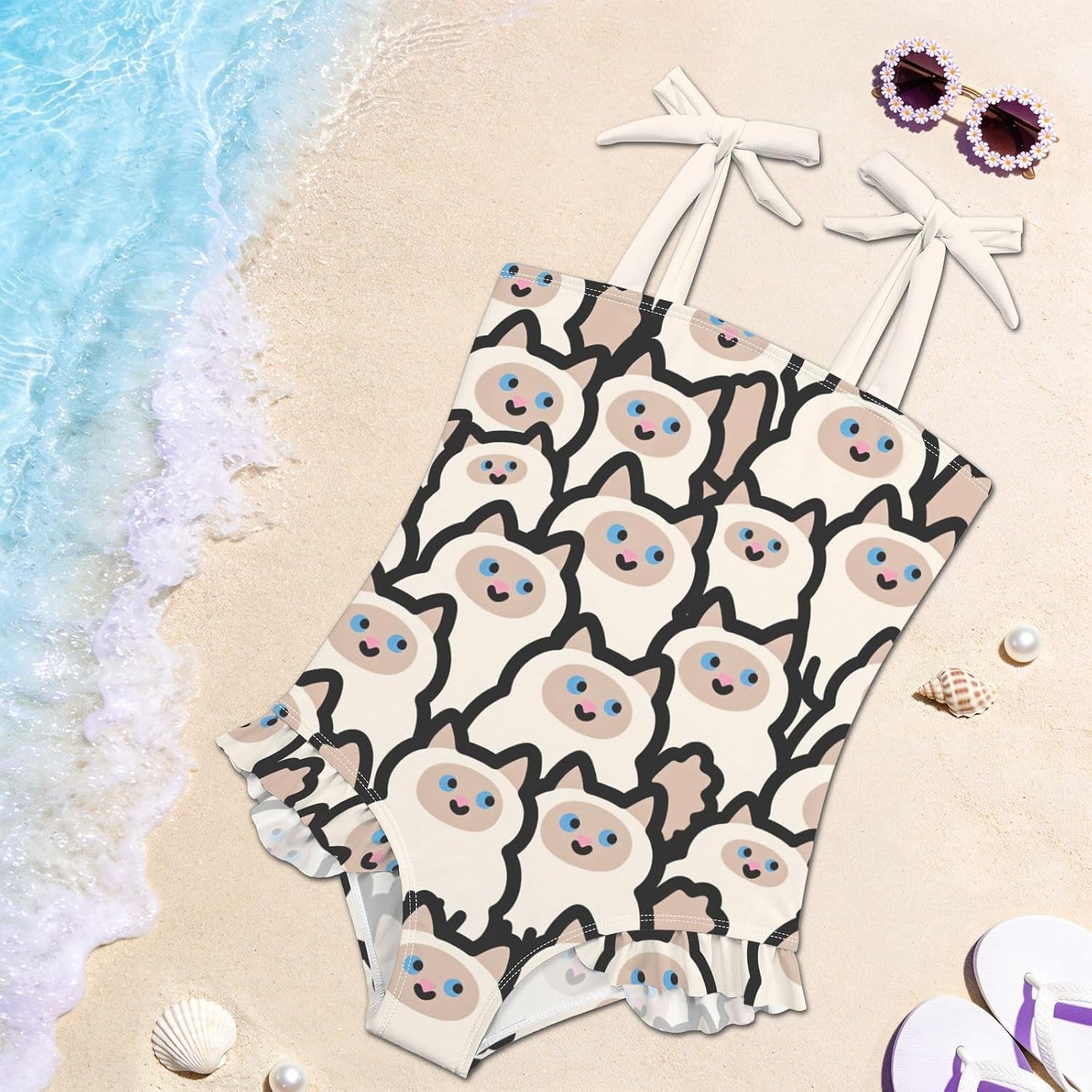 visesunny Toddler Girl Swimsuit Adjustable Strap Swimwear Siamese Cat Cute Design Bathing Suits for Girls 18M-6Y