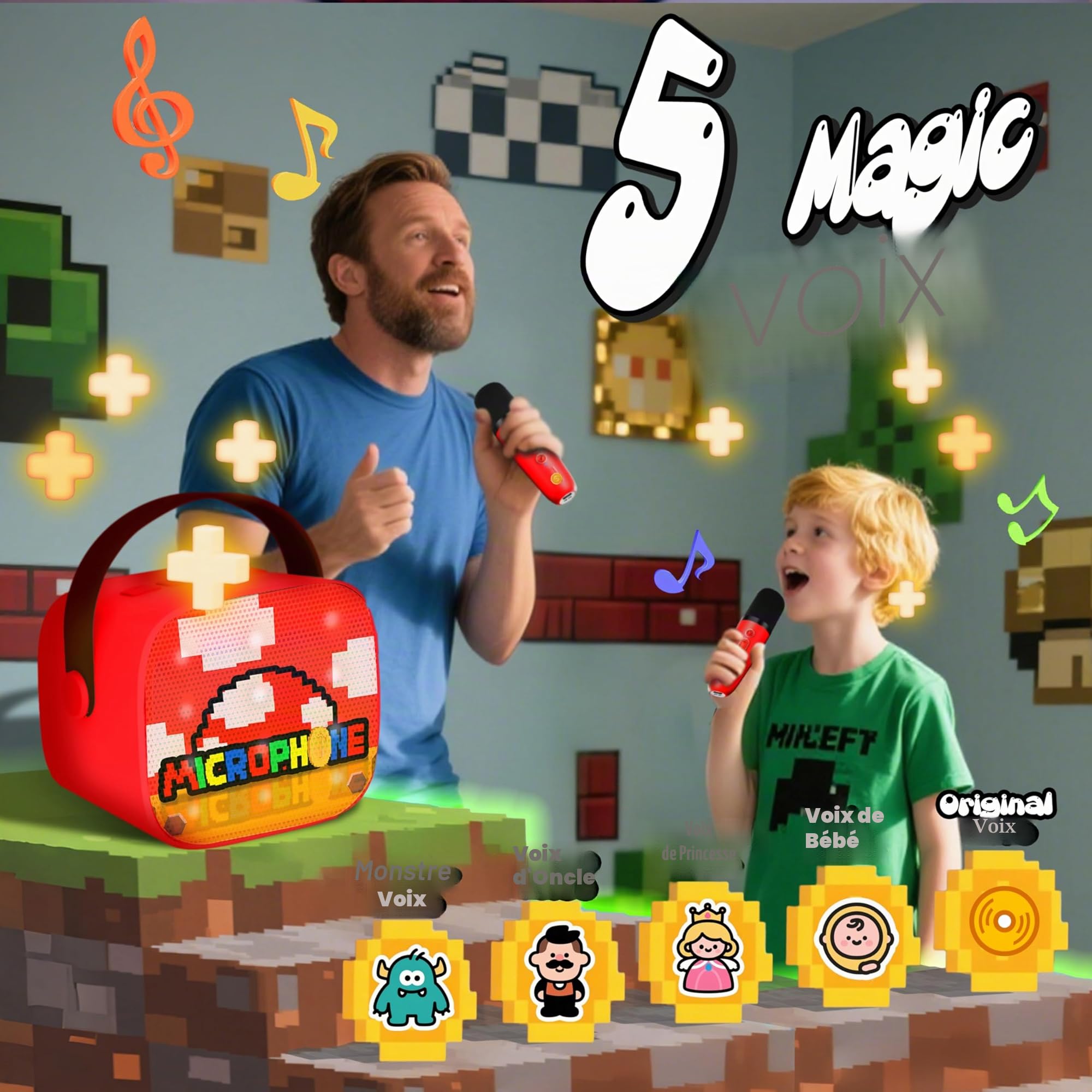 Super Bro Jouets Musicaux pour Enfants, Micro Karaoke Enfant avec 2 Micro sans Fil Bluetooth, Micro Enfant pour Chanter Enceinte Karaoké Enfant Cadeau Garçon Fille 3-10 Ans