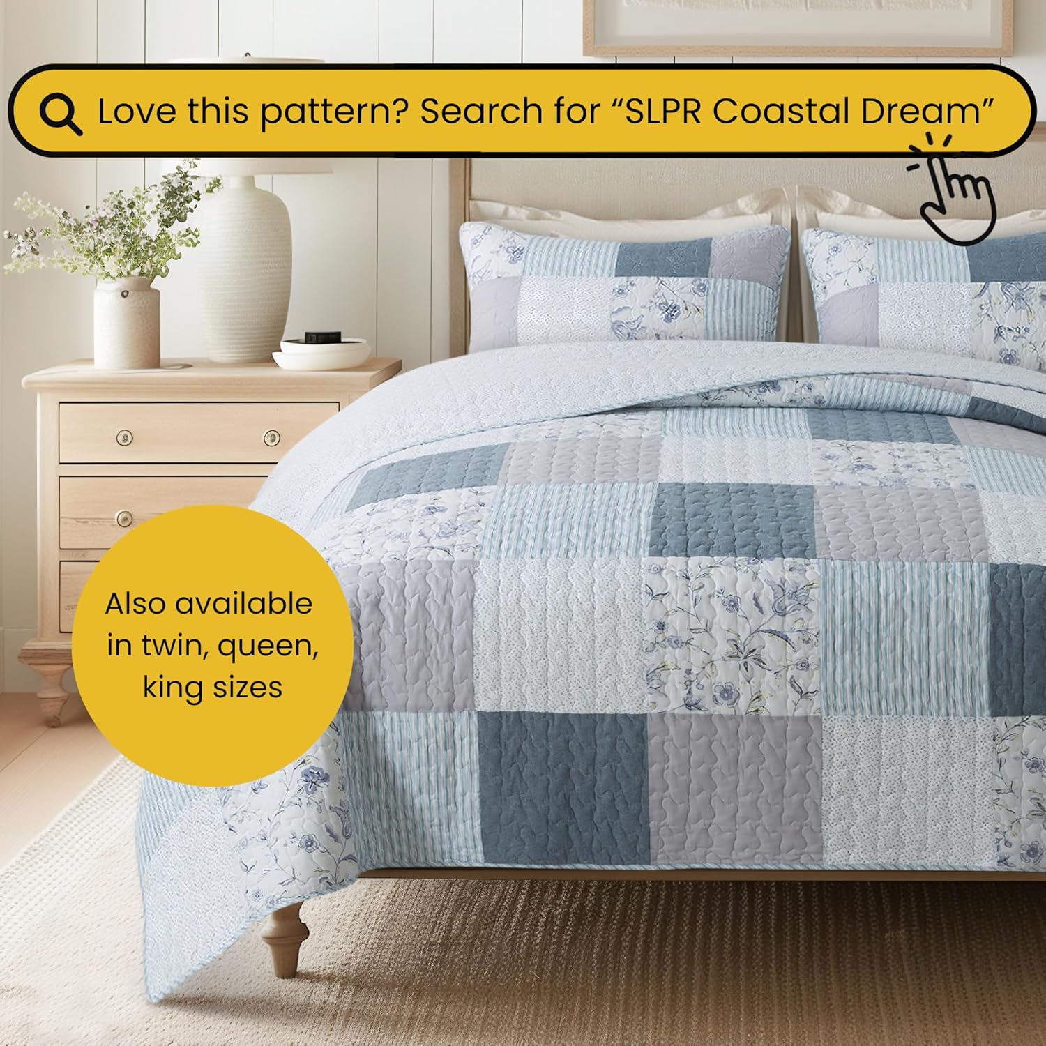 SLPR Cotton Quilted Throw Blanket, 50" x 60" Floral Farmhouse Patchwork Quilt, Shabby Chic Patchwork Throw Lap Quilt for Couch, Coastal Dream - Image 8