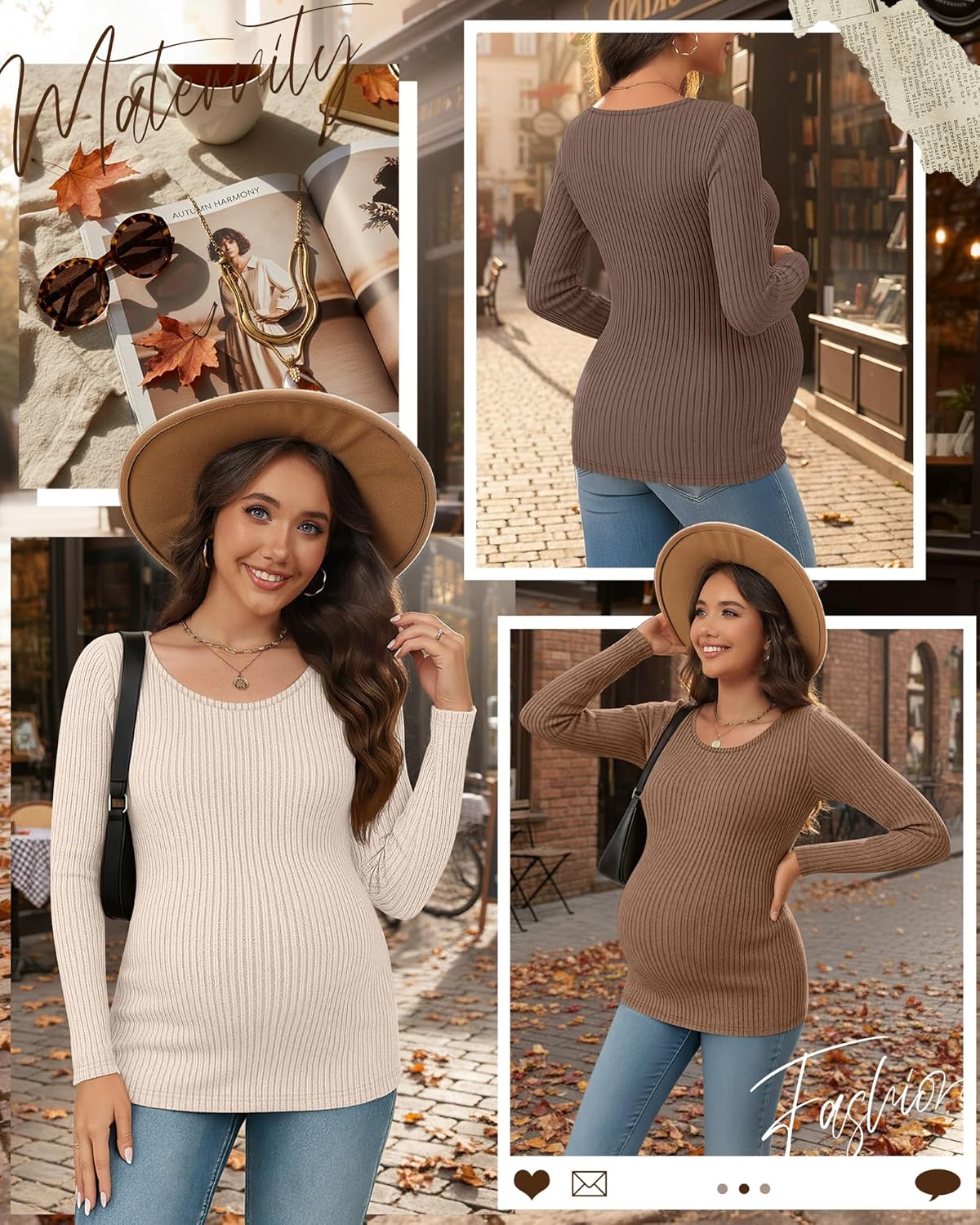 3 Pack Women's Maternity Shirts Long Sleeve Ribbed Round Neck Pregnancy Tops Casual Basic Tee Maternity Clothes - Image 3