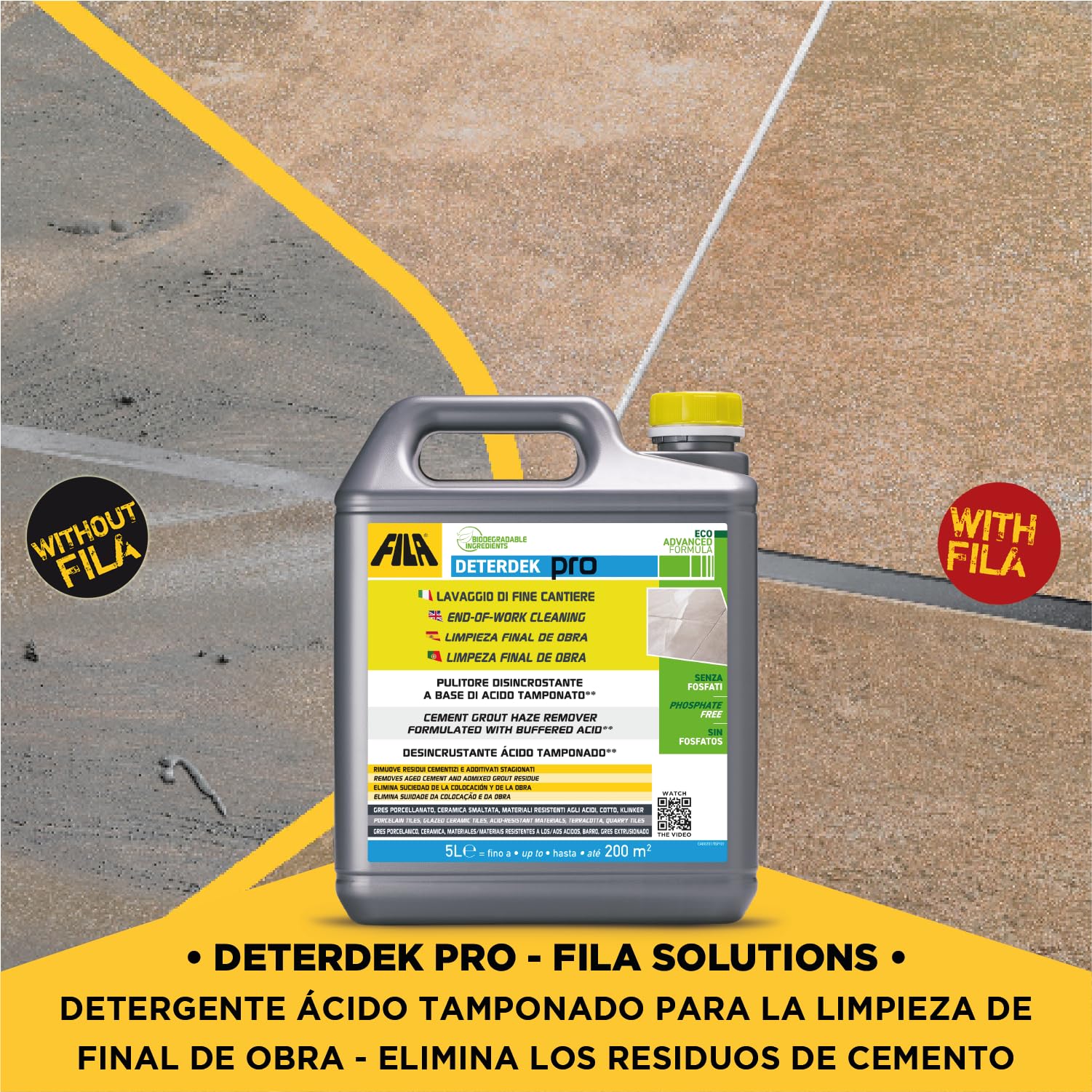 FILA Surface Care Solutions DETERDEK 5L - Concentrated Acidic Cleaner for Porcelain and Ceramic Tiles