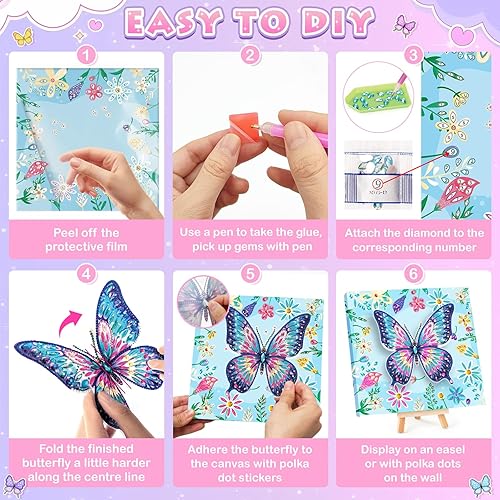 Miniatura 7 de Manualidades para niñas de 8 a 12 años – Haz tus propios kits de arte de diamantes de mariposa para niños – Artes y manualidades para niños