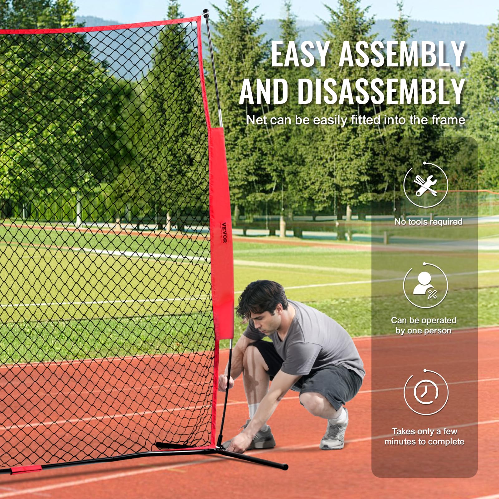 VEVOR Filet d'Entraînement de Baseball Softball 238x212 cm, Filet de Protection Pare-Ballons Portable avec Sac de Transport, Équipement d'Entraînement pour Receveur Crosse, Football, Hockey, Jardin